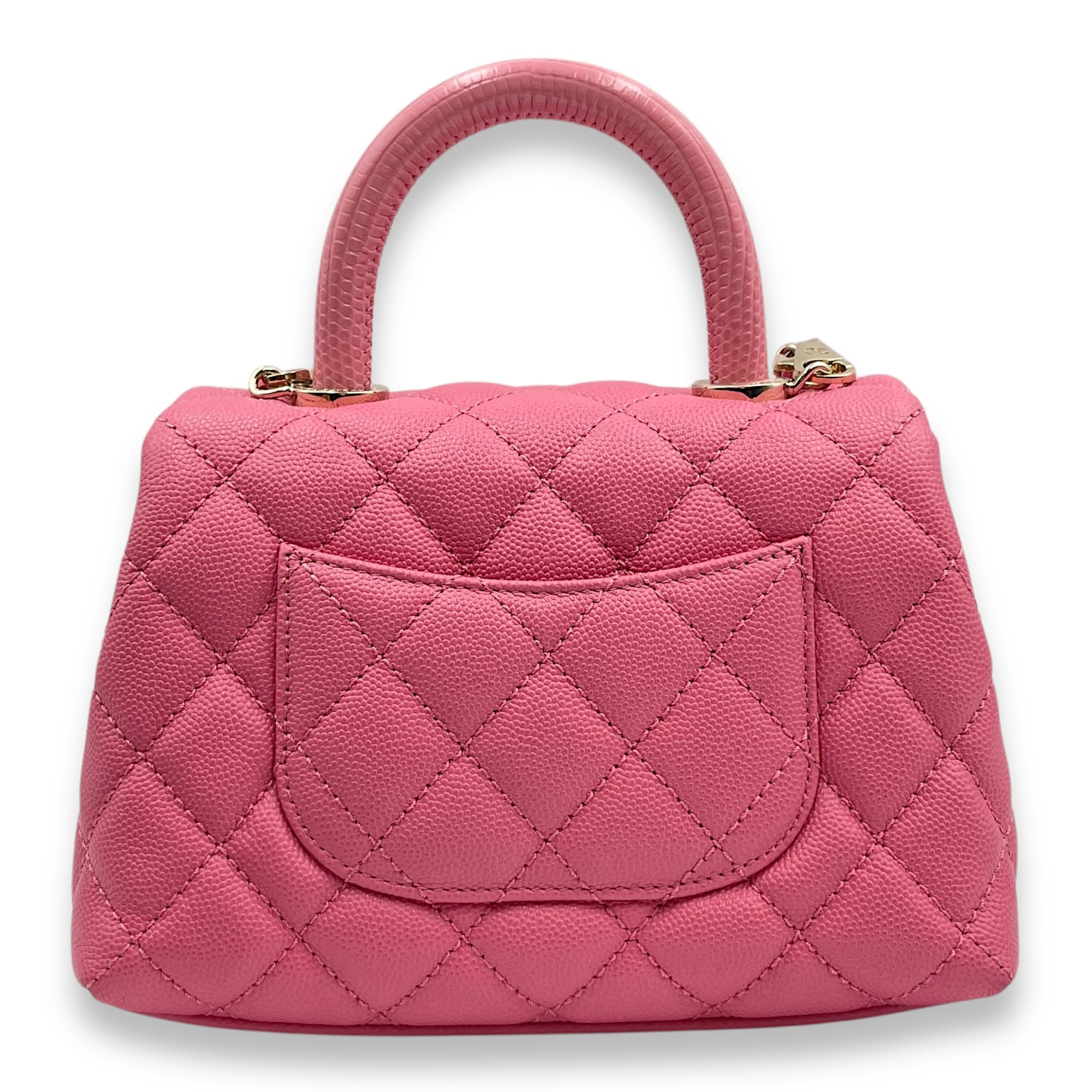 Coco Handle Mini Pink Shoulder Bag in Caviar Leather, Gold hardware