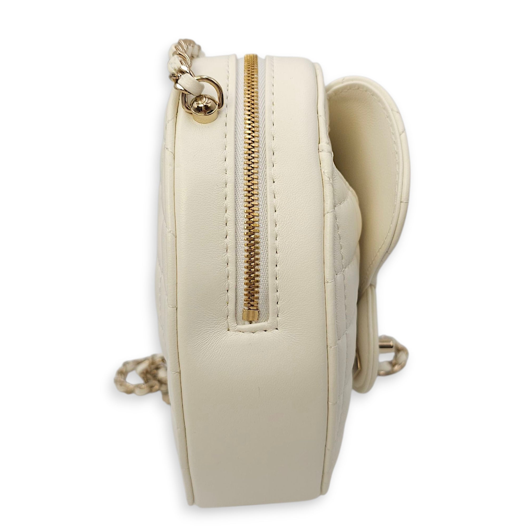CC White Heart Bag in Lambskin, Champagne hardware