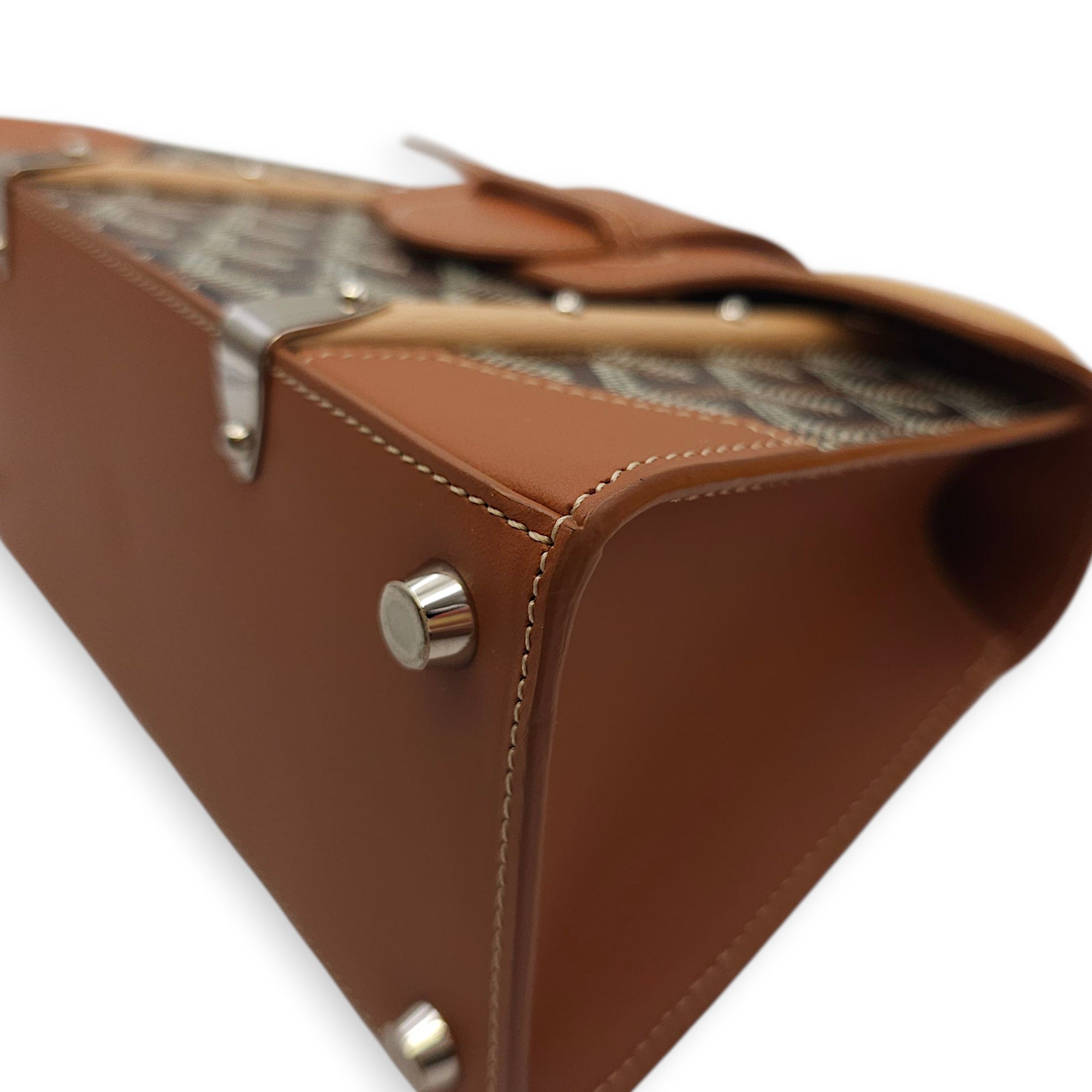 Saigon Mini Brown Shoulder Bag in Calfskin, Silver hardware