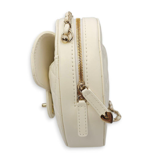 CC White Heart Bag in Lambskin, Champagne hardware