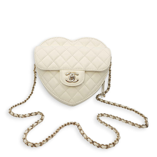 CC White Heart Bag in Lambskin, Champagne hardware