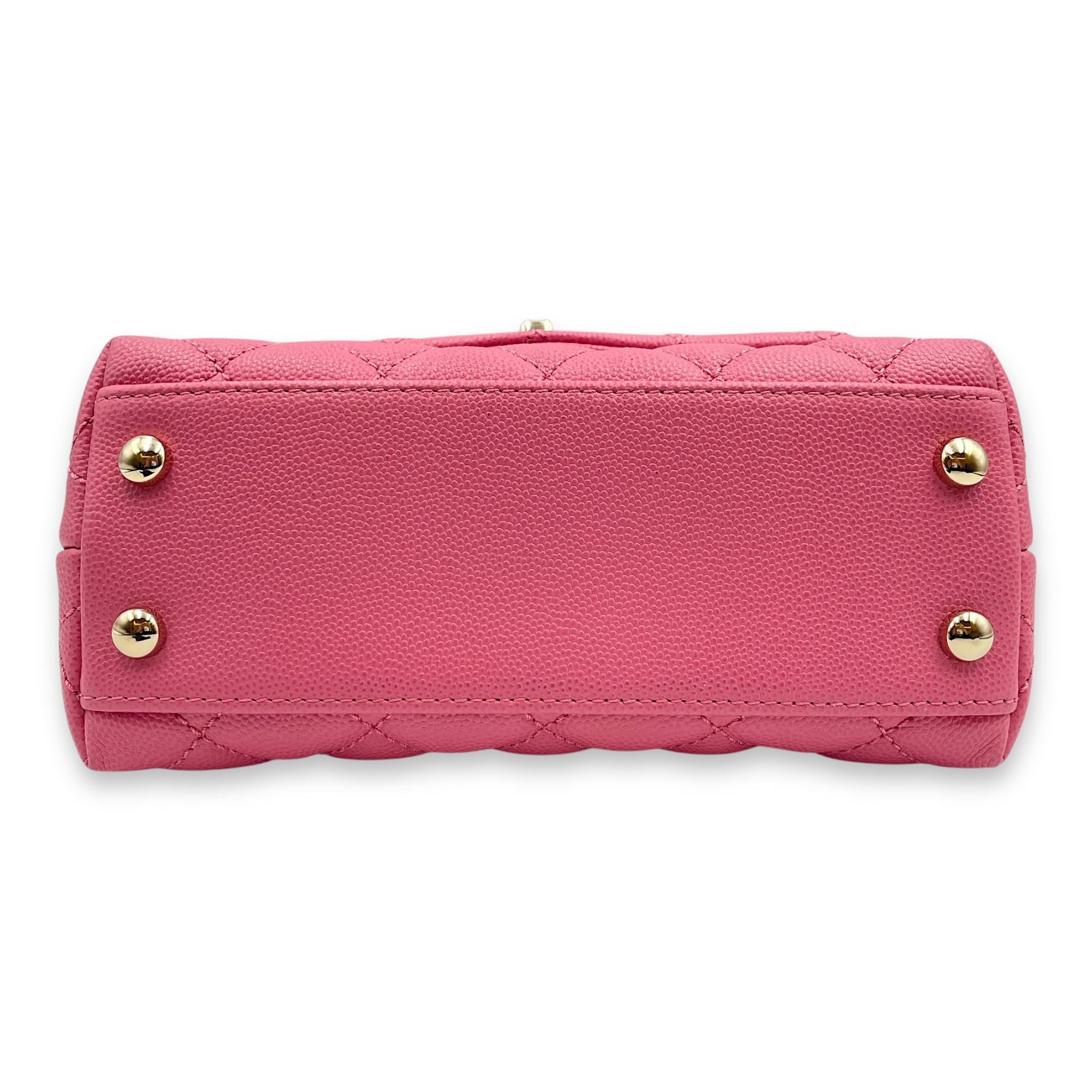 Coco Handle Mini Pink Shoulder Bag in Caviar Leather, Gold hardware