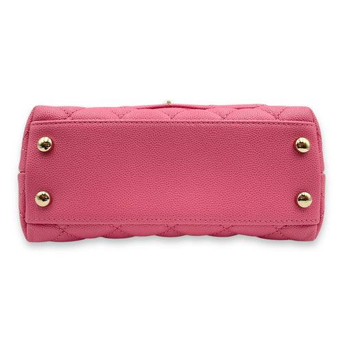 Coco Handle Mini Pink Shoulder Bag in Caviar Leather, Gold hardware