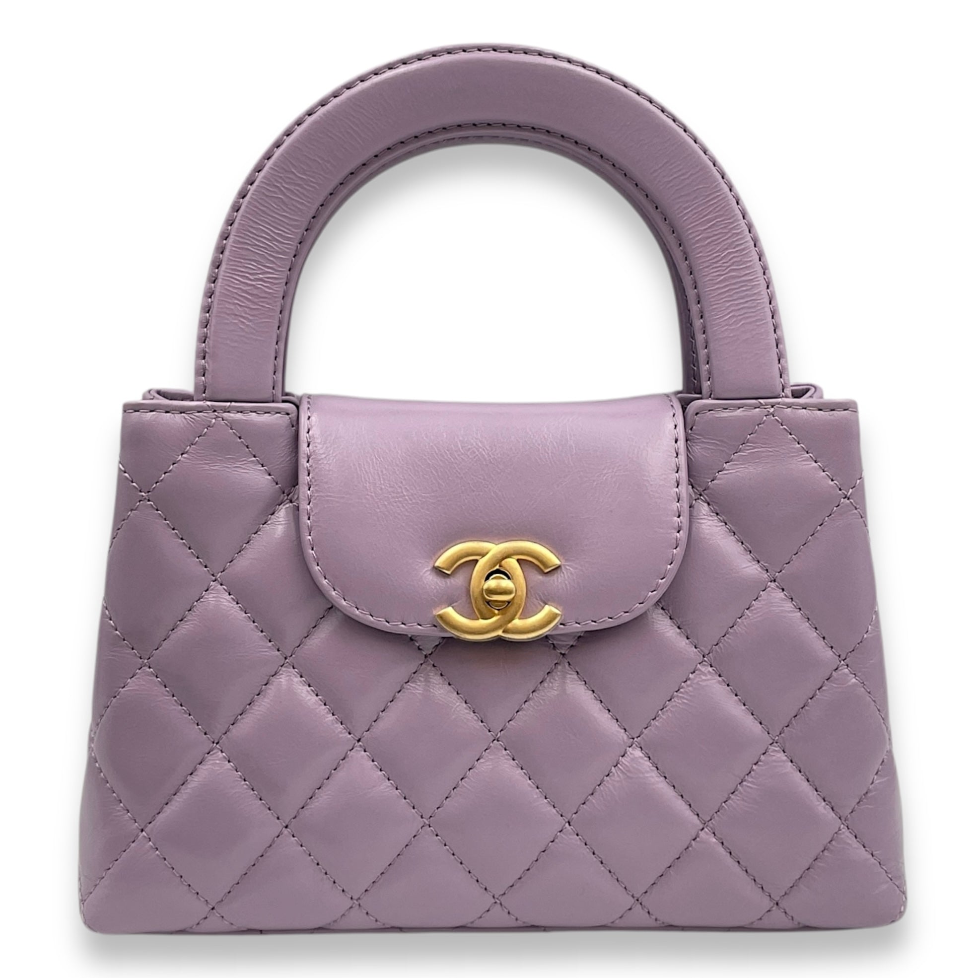 Kelly Mini Lilac Top Handle Bag in Lambskin, Brushed Gold hardware