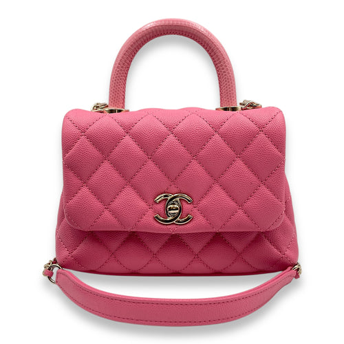 Coco Handle Mini Pink Shoulder Bag in Caviar Leather, Gold hardware
