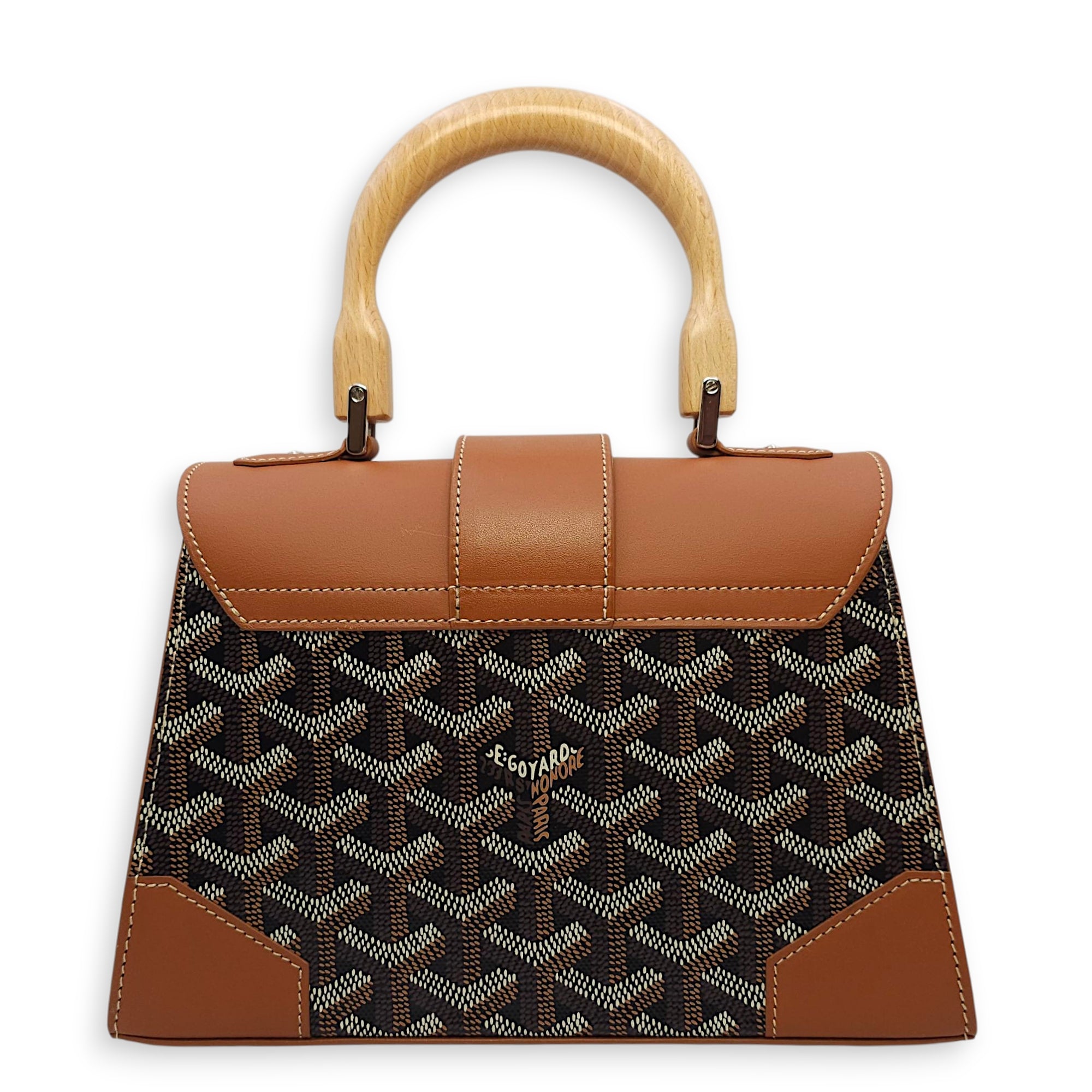 Saigon Mini Brown Shoulder Bag in Calfskin, Silver hardware