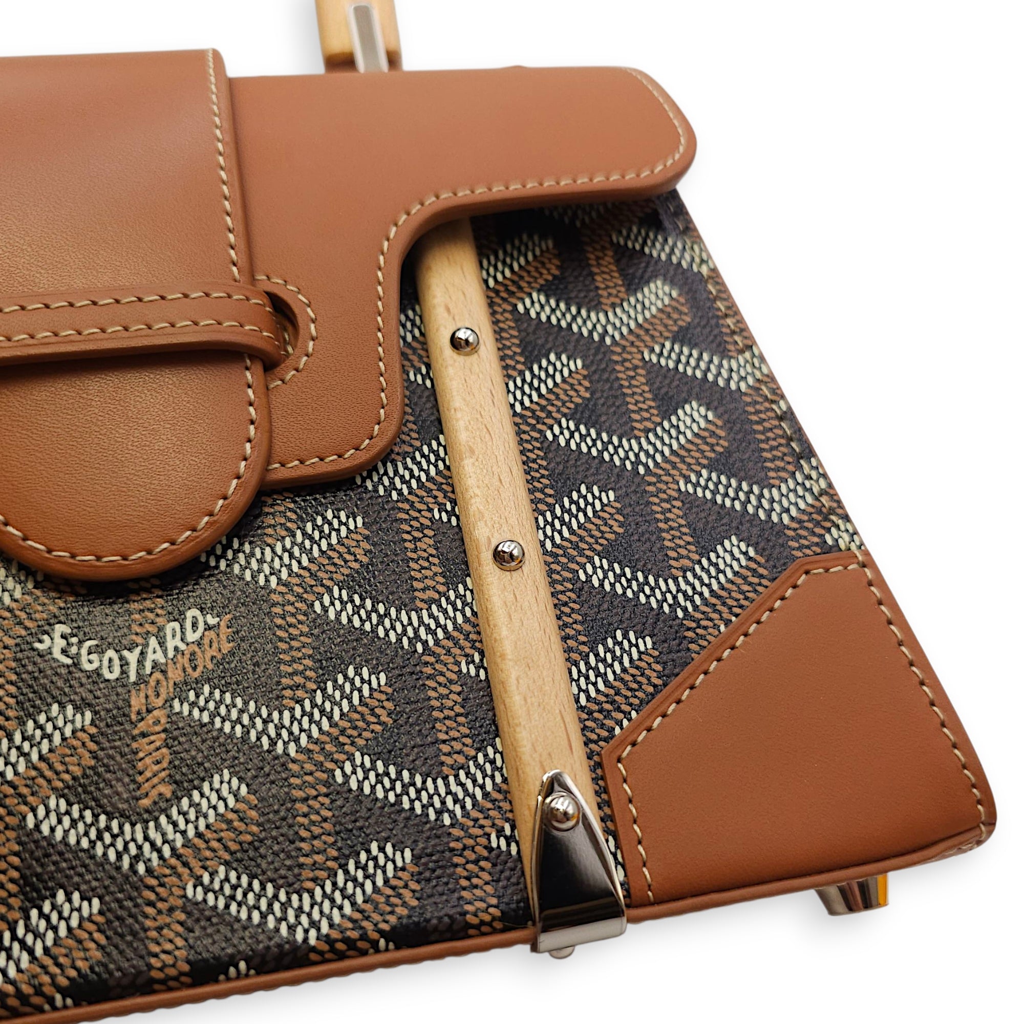 Saigon Mini Brown Shoulder Bag in Calfskin, Silver hardware