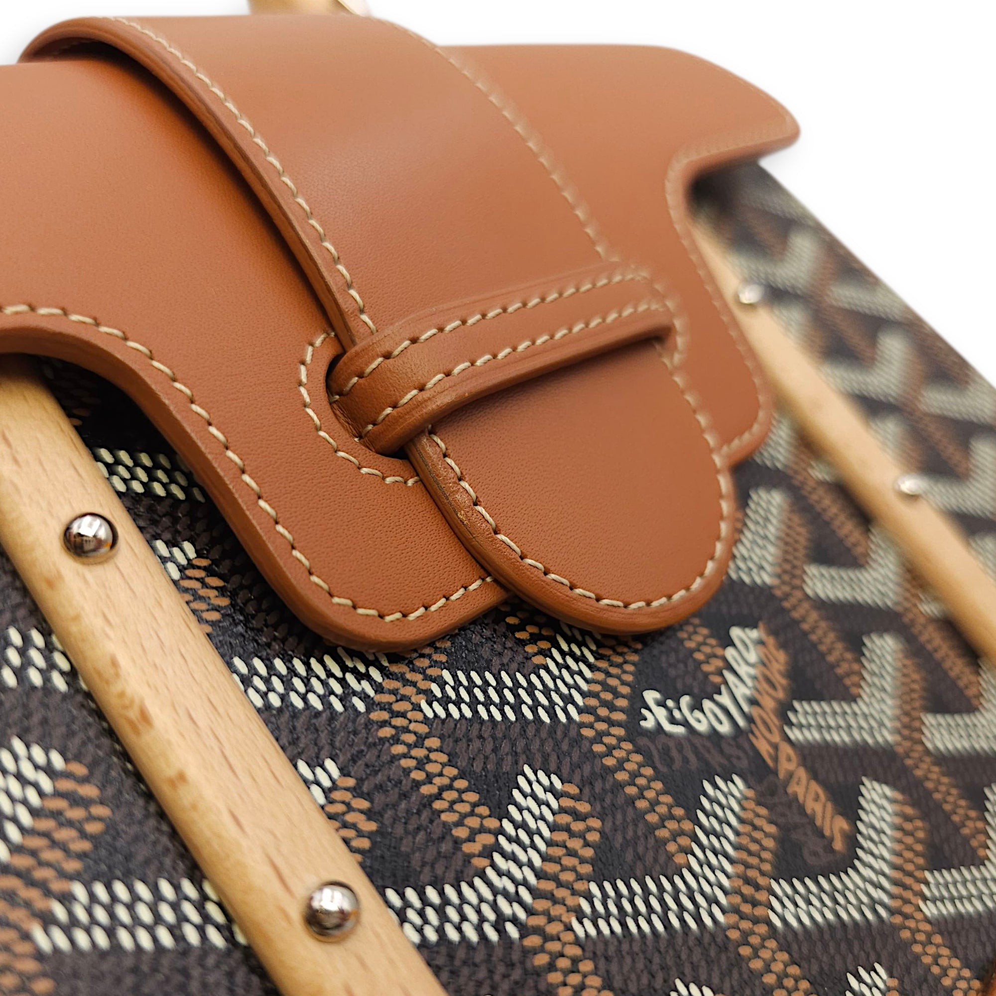 Saigon Mini Brown Shoulder Bag in Calfskin, Silver hardware