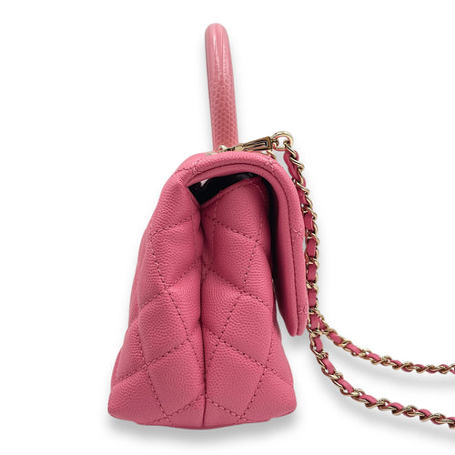 Coco Handle Mini Pink Shoulder Bag in Caviar Leather, Gold hardware