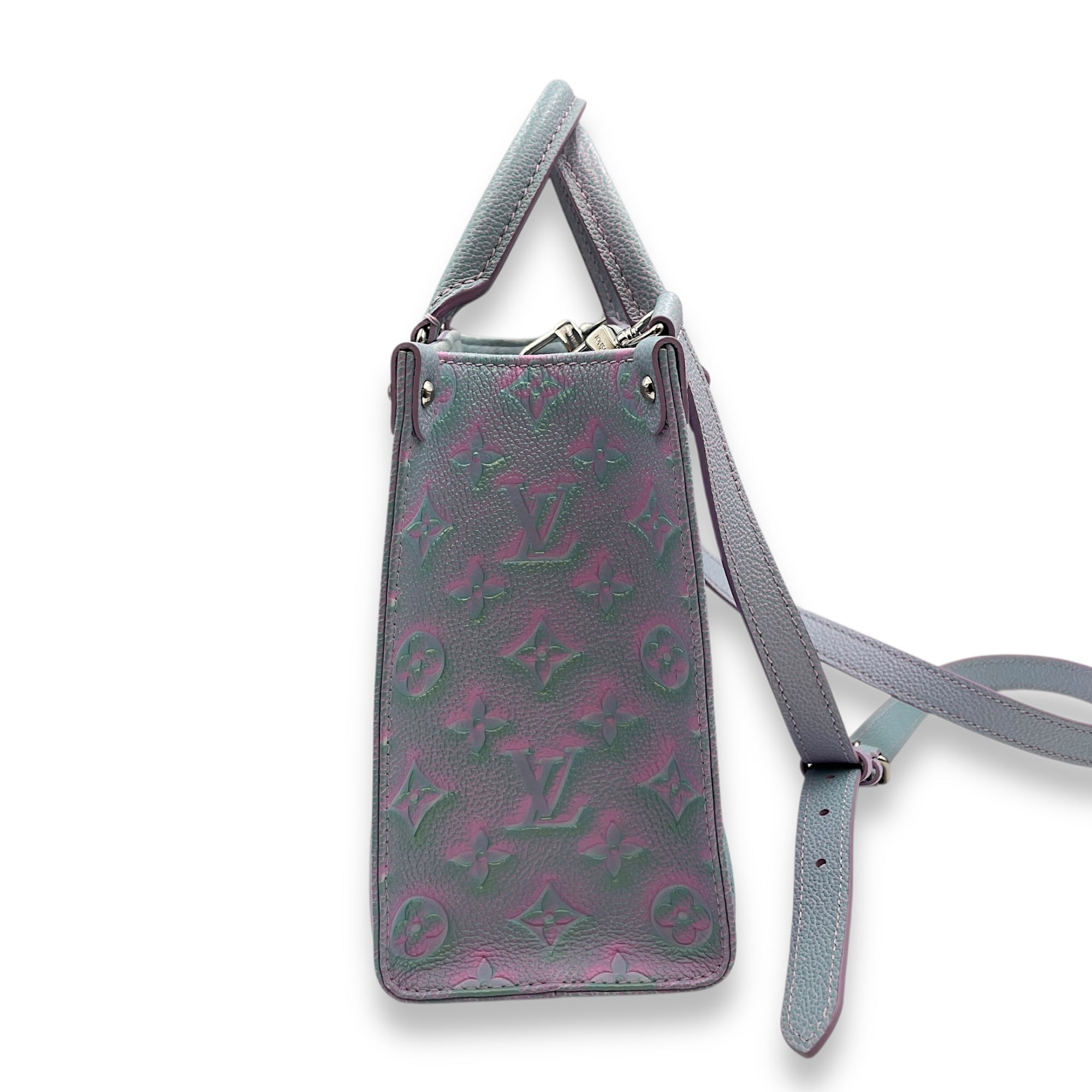 OnTheGo Stardust in Lilas Blue/Pink Top Handle Bag in Calfskin, Silver hardware