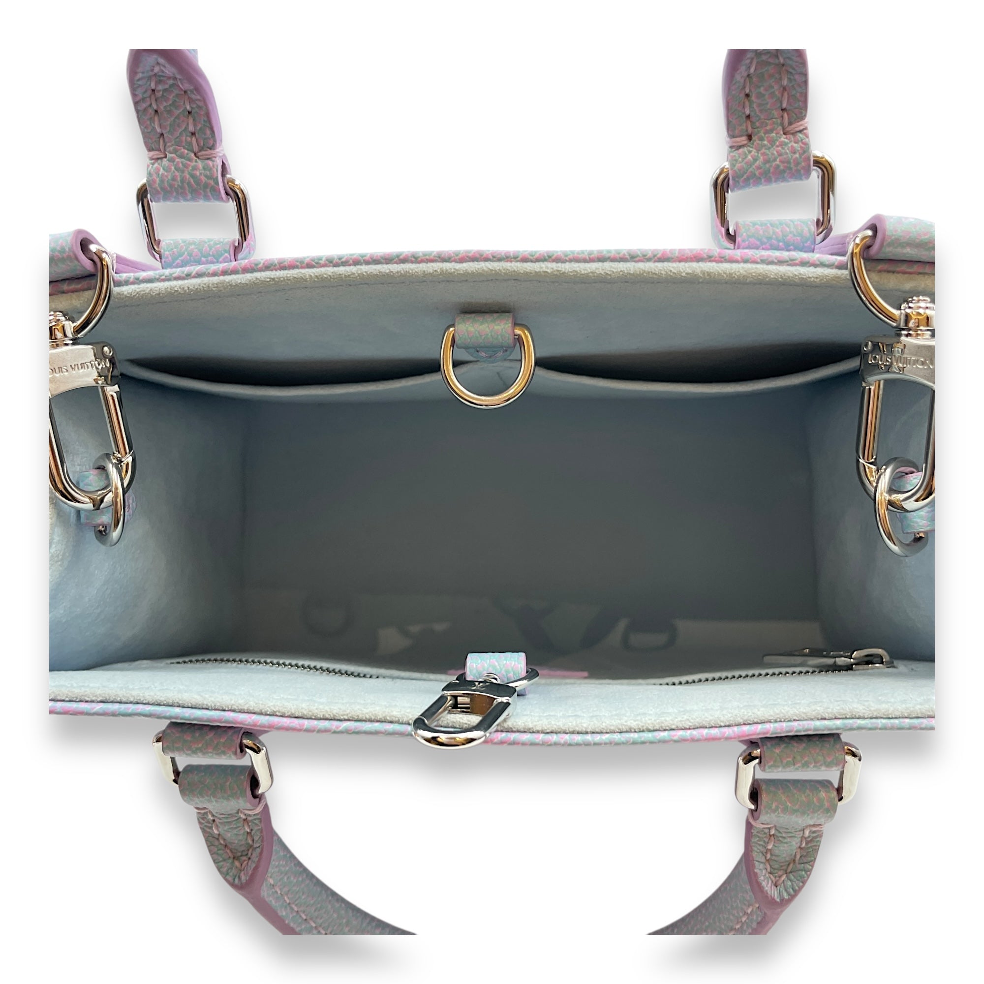 OnTheGo Stardust in Lilas Blue/Pink Top Handle Bag in Calfskin, Silver hardware