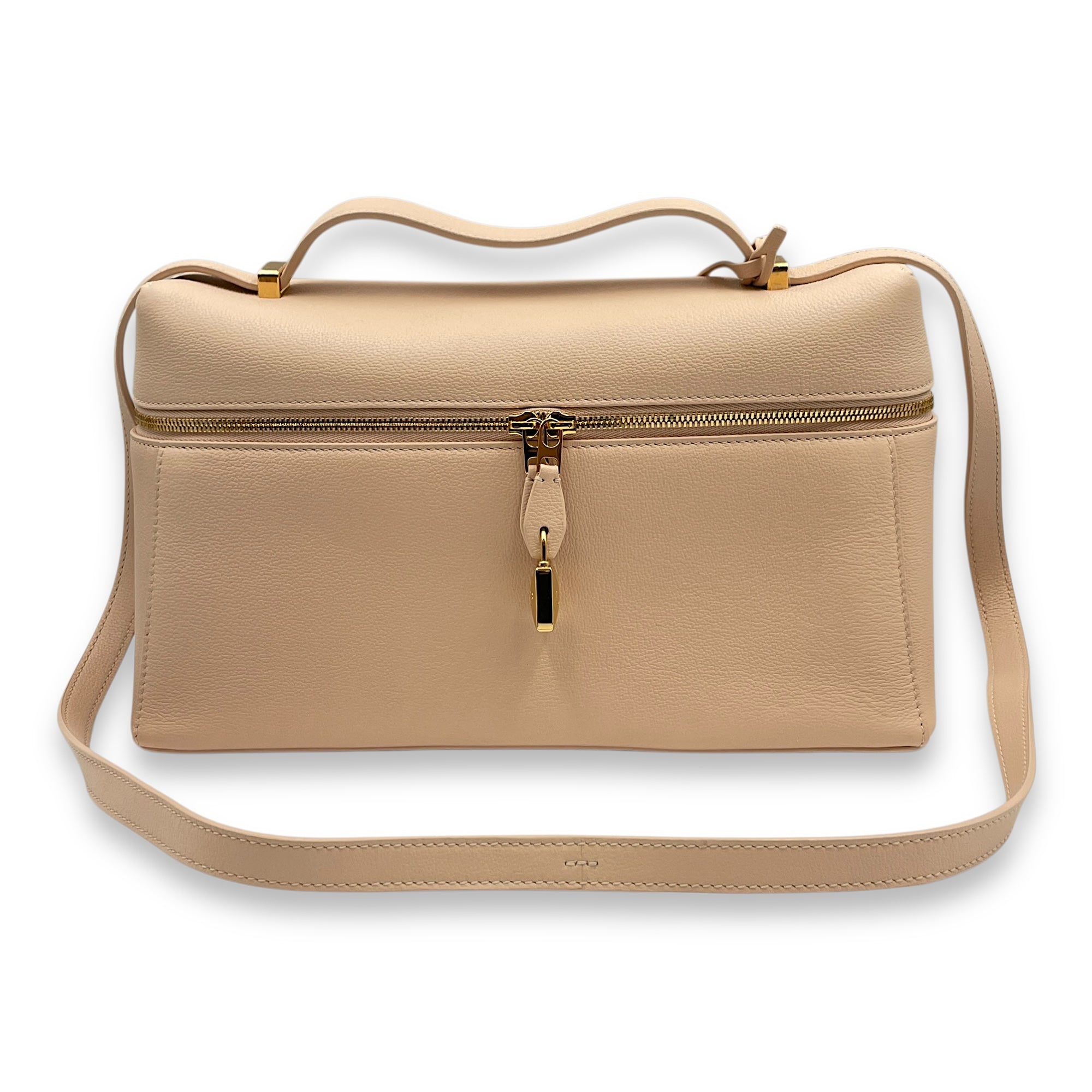 Extra Pocket 27 Honey Beige Shoulder Bag in Calfskin, Gold hardware