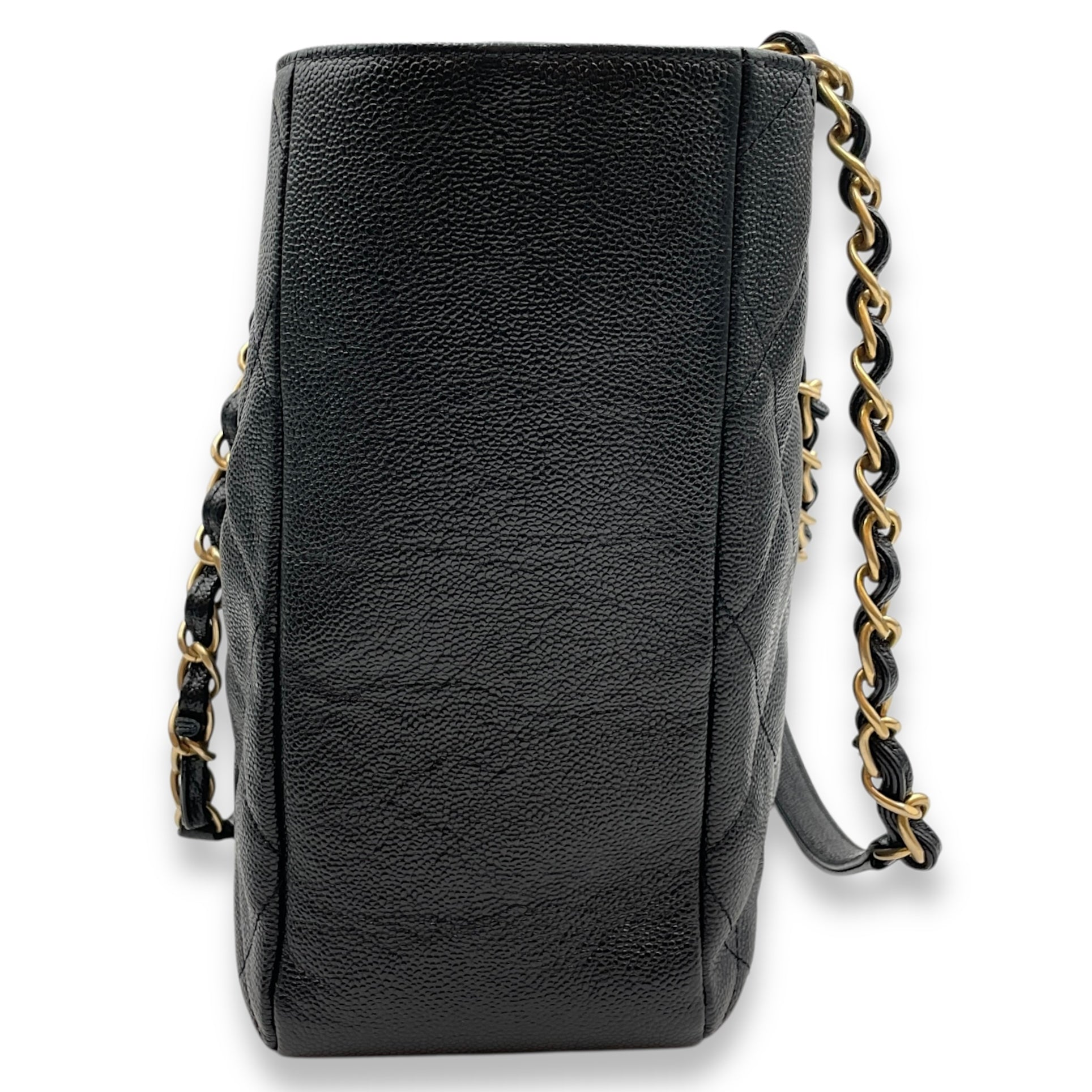 Quilted CC Black Tote Bag in Caviar Leather, Gold hardware