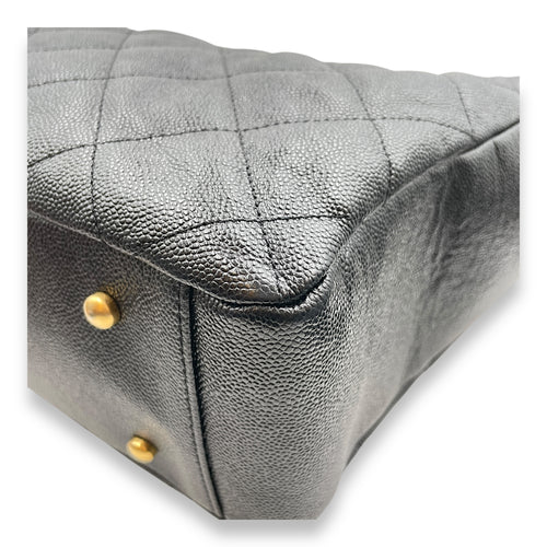 Quilted CC Black Tote Bag in Caviar Leather, Gold hardware
