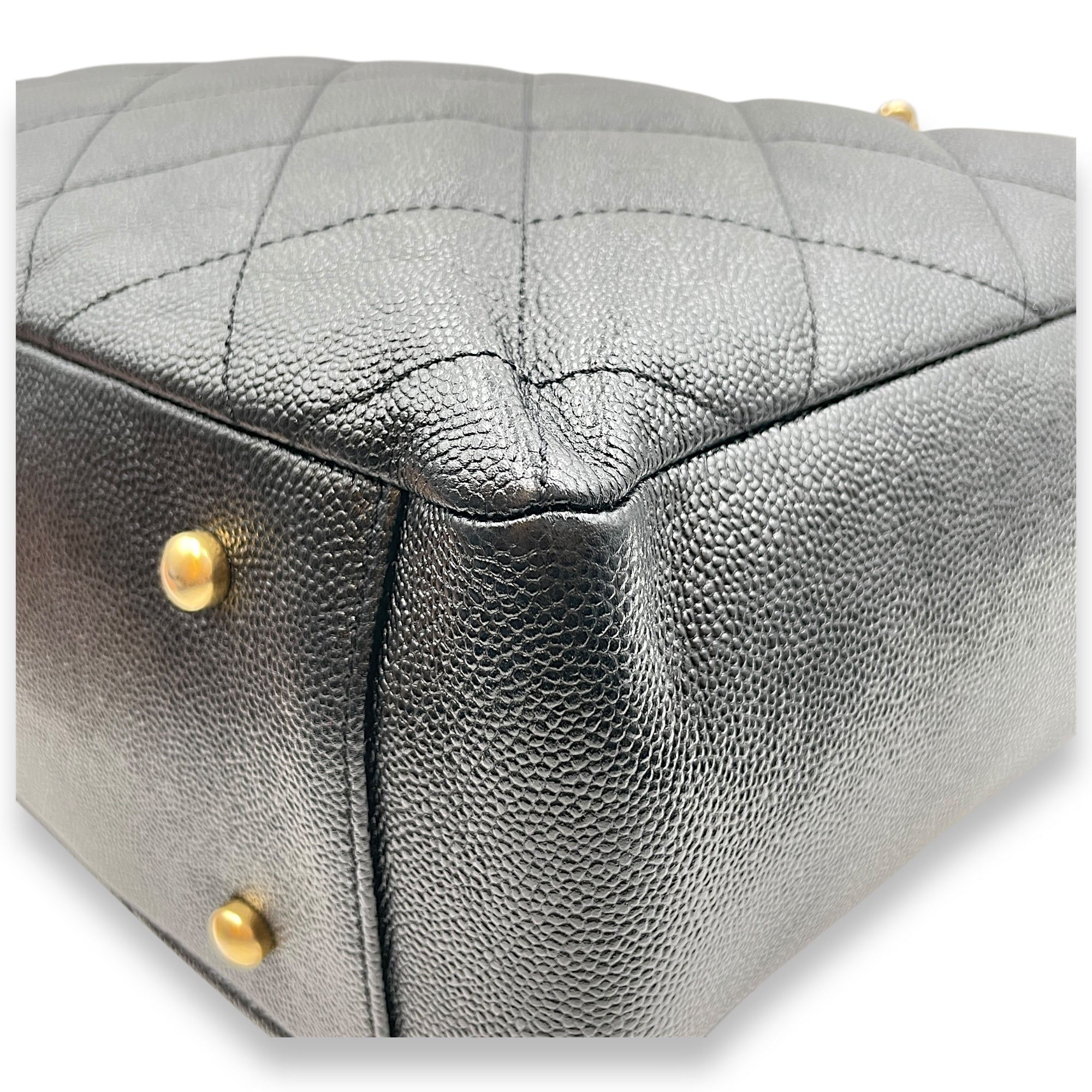 Quilted CC Black Tote Bag in Caviar Leather, Gold hardware