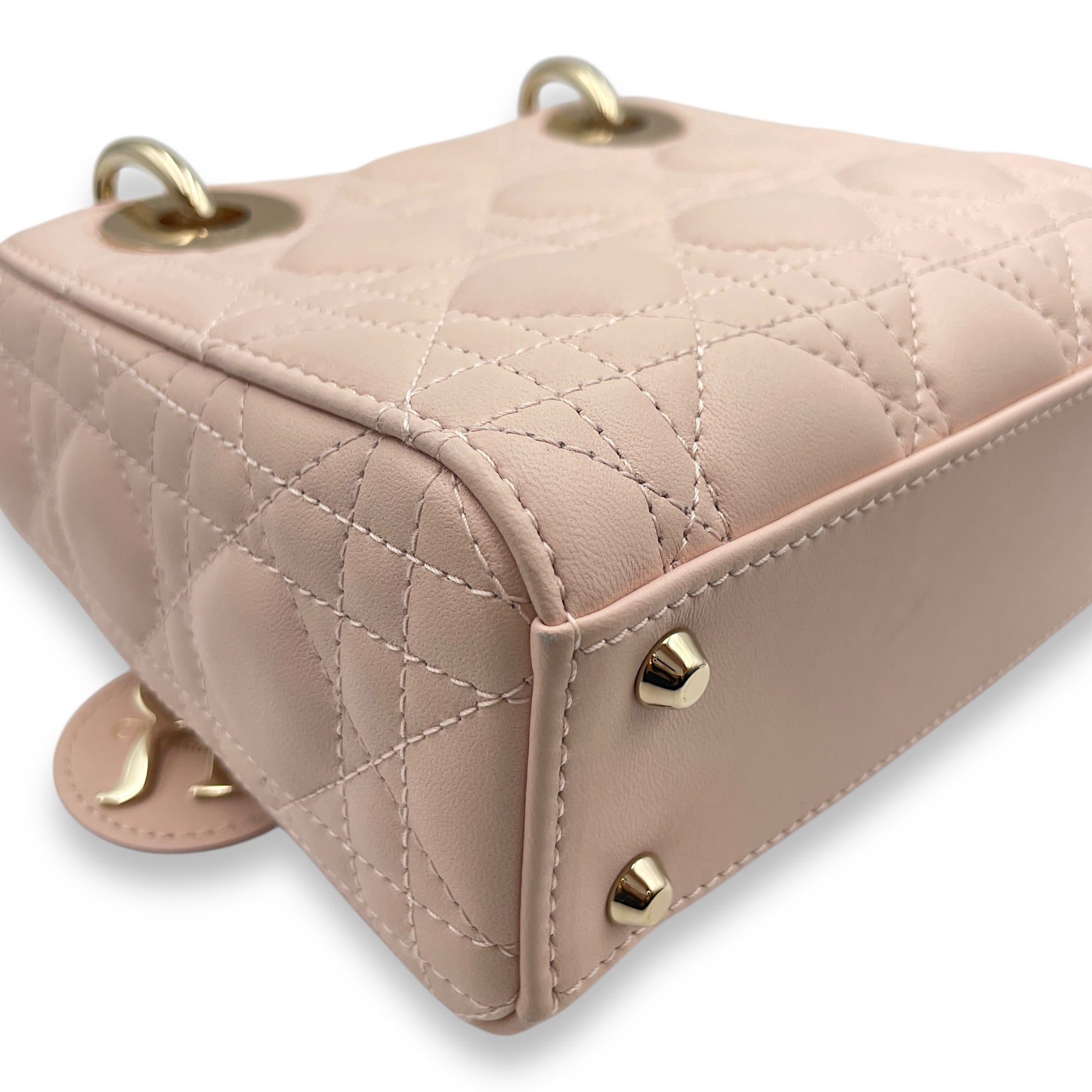 Lady Dior Mini Pale PInk Shoulder Bag in Lambskin, Gold hardware