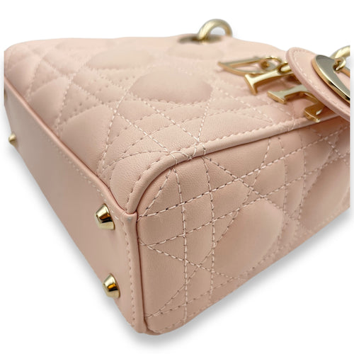 Lady Dior Mini Pale PInk Shoulder Bag in Lambskin, Gold hardware