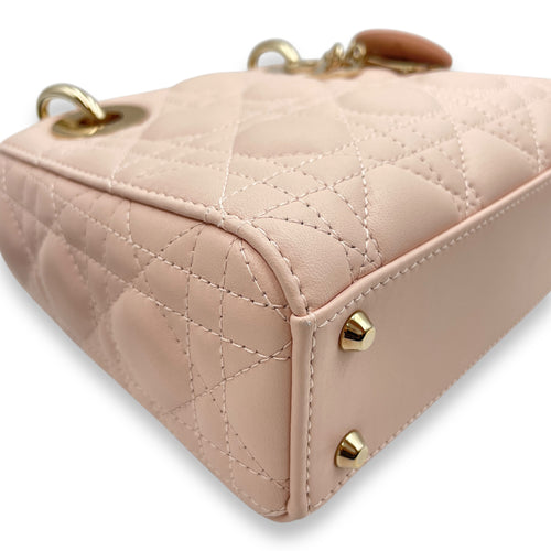 Lady Dior Mini Pale PInk Shoulder Bag in Lambskin, Gold hardware