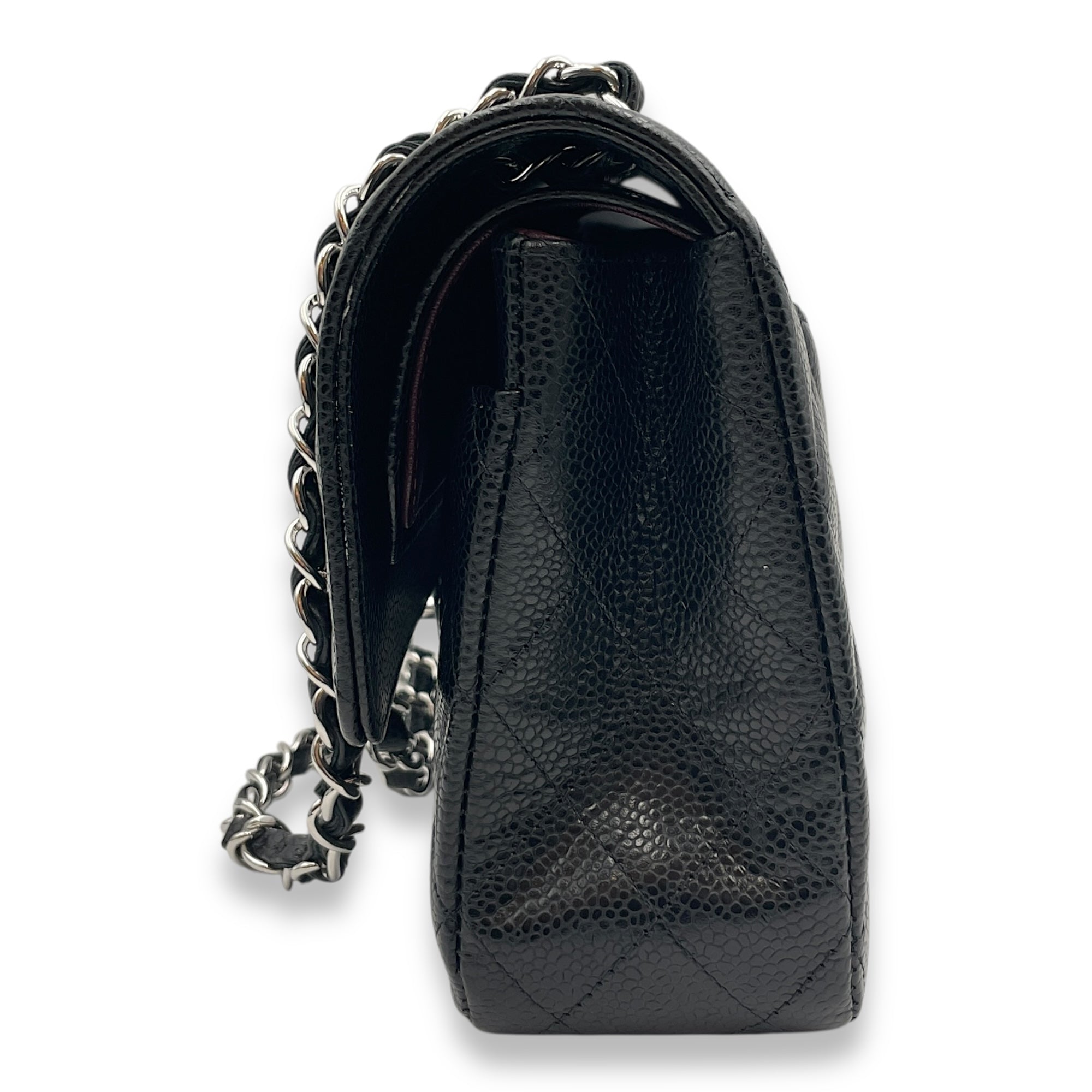 Quilted CC Classic Medium Black Double Flap Bag in Caviar Leather, Silver hardware