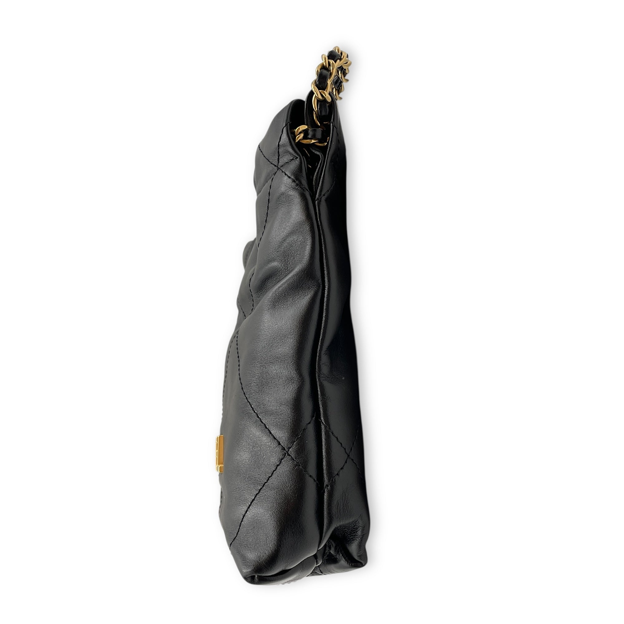 C22 Mini Black Tote Bag in Calfskin, Gold hardware