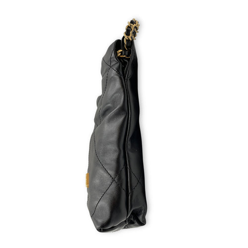 C22 Mini Black Tote Bag in Calfskin, Gold hardware
