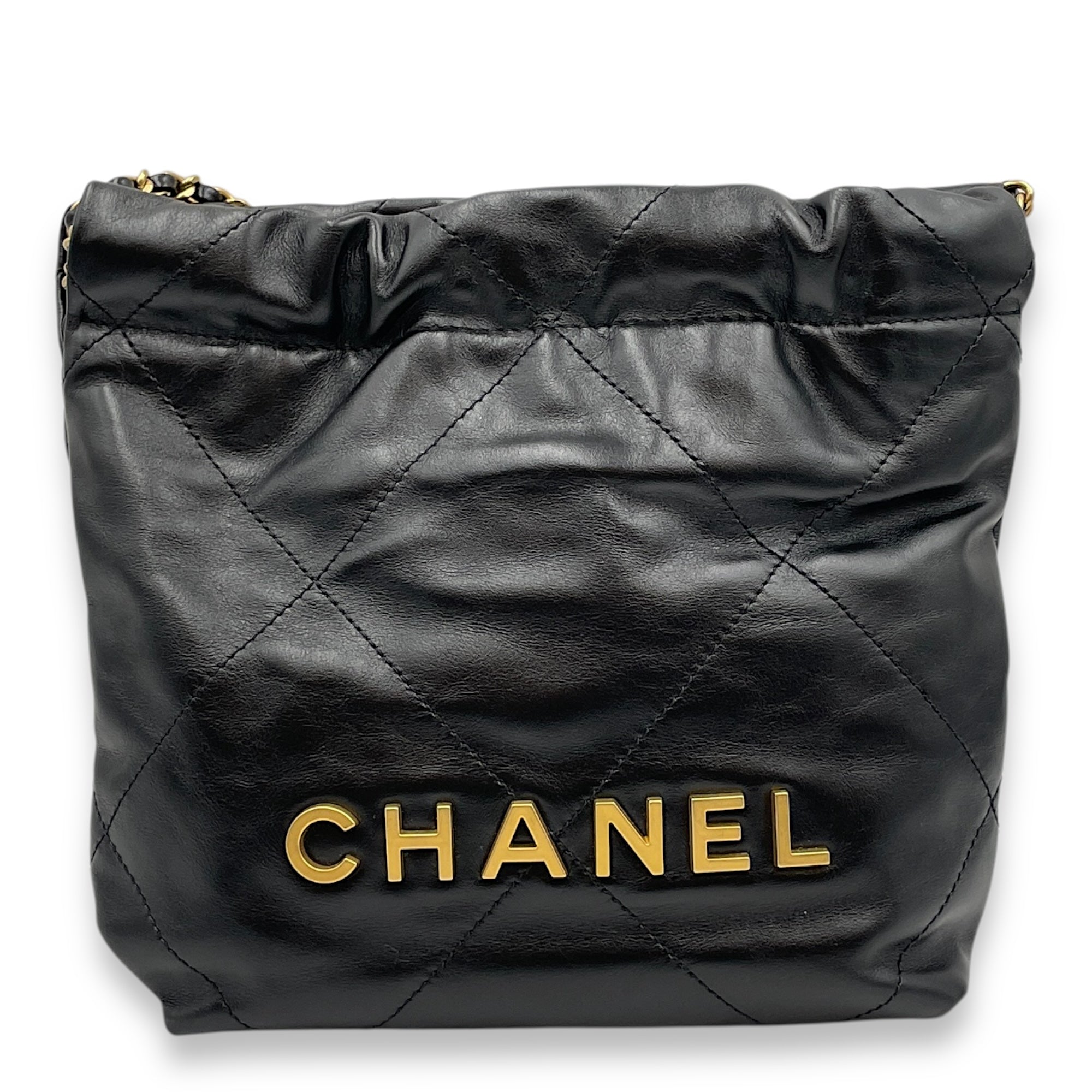 C22 Mini Black Tote Bag in Calfskin, Gold hardware
