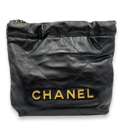 C22 Mini Black Tote Bag in Calfskin, Gold hardware
