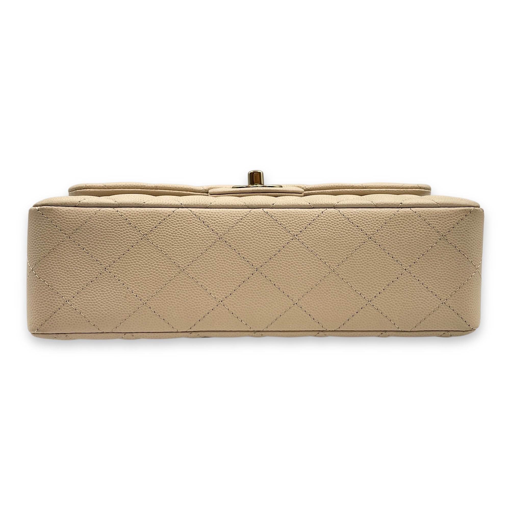 Quilted CC Classic Small Beige Double Flap Bag in Caviar Leather, Gold hardware
