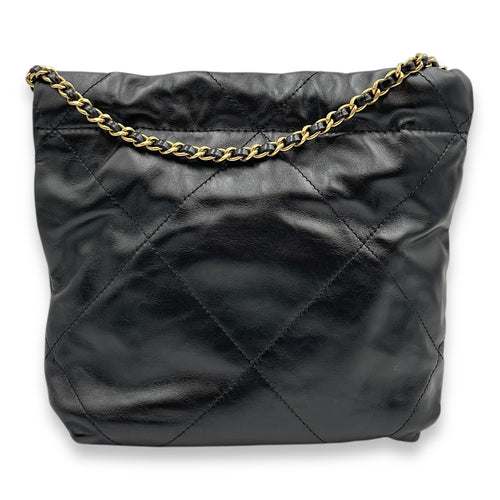 C22 Mini Black Tote Bag in Calfskin, Gold hardware