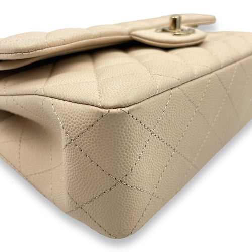 Quilted CC Classic Small Beige Double Flap Bag in Caviar Leather, Gold hardware