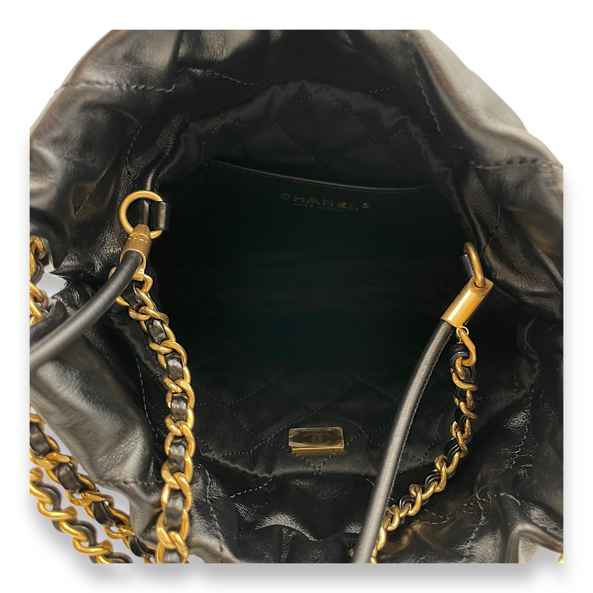C22 Mini Black Tote Bag in Calfskin, Gold hardware