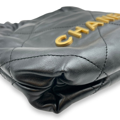 C22 Mini Black Tote Bag in Calfskin, Gold hardware