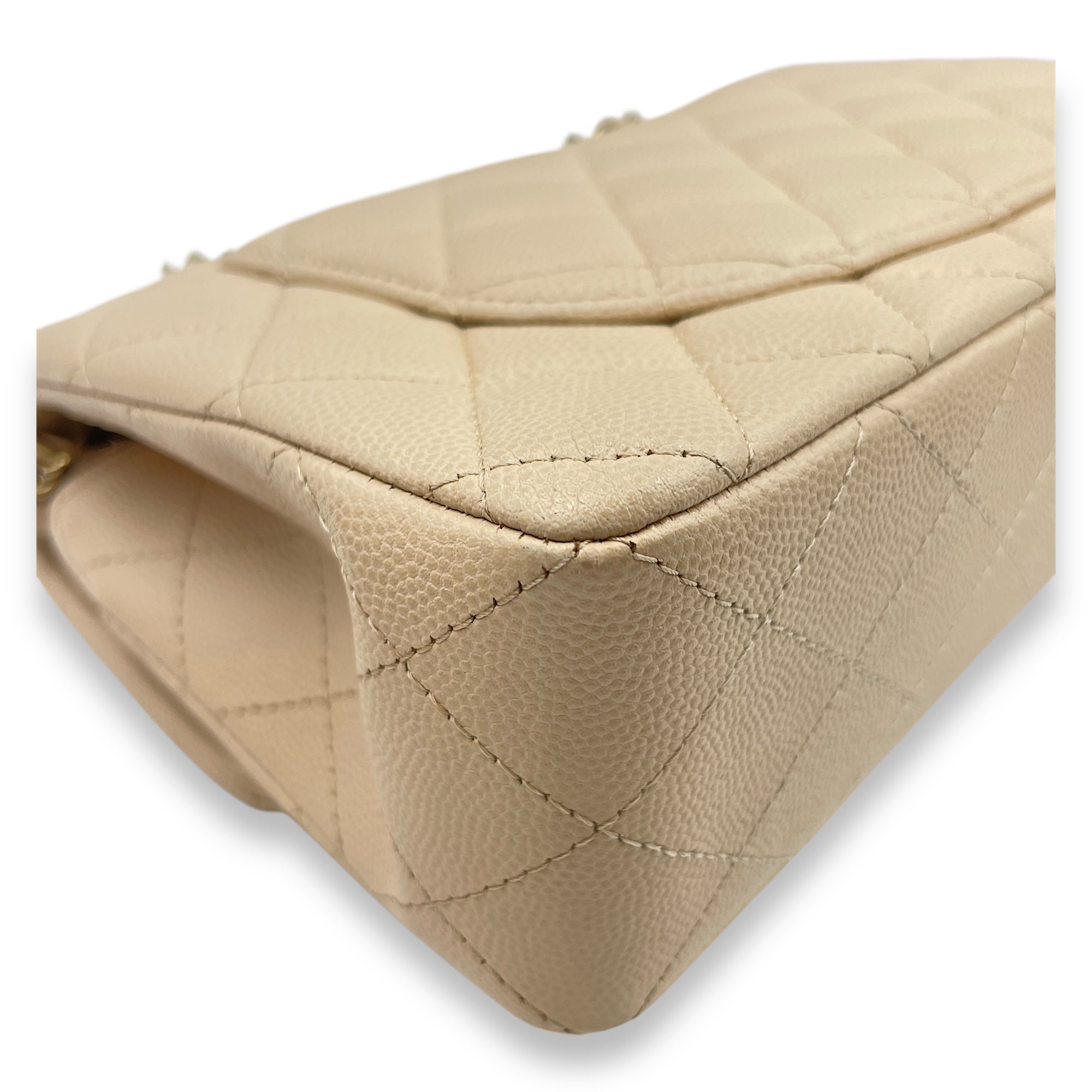 Quilted CC Classic Small Beige Double Flap Bag in Caviar Leather, Gold hardware