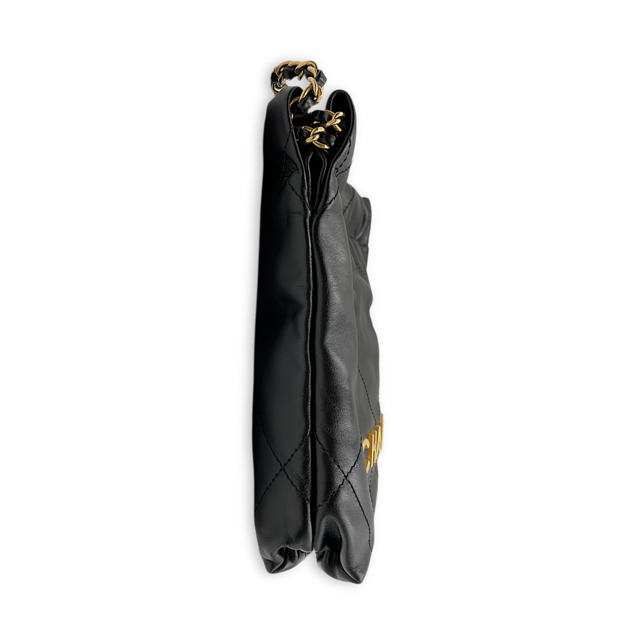 C22 Mini Black Tote Bag in Calfskin, Gold hardware