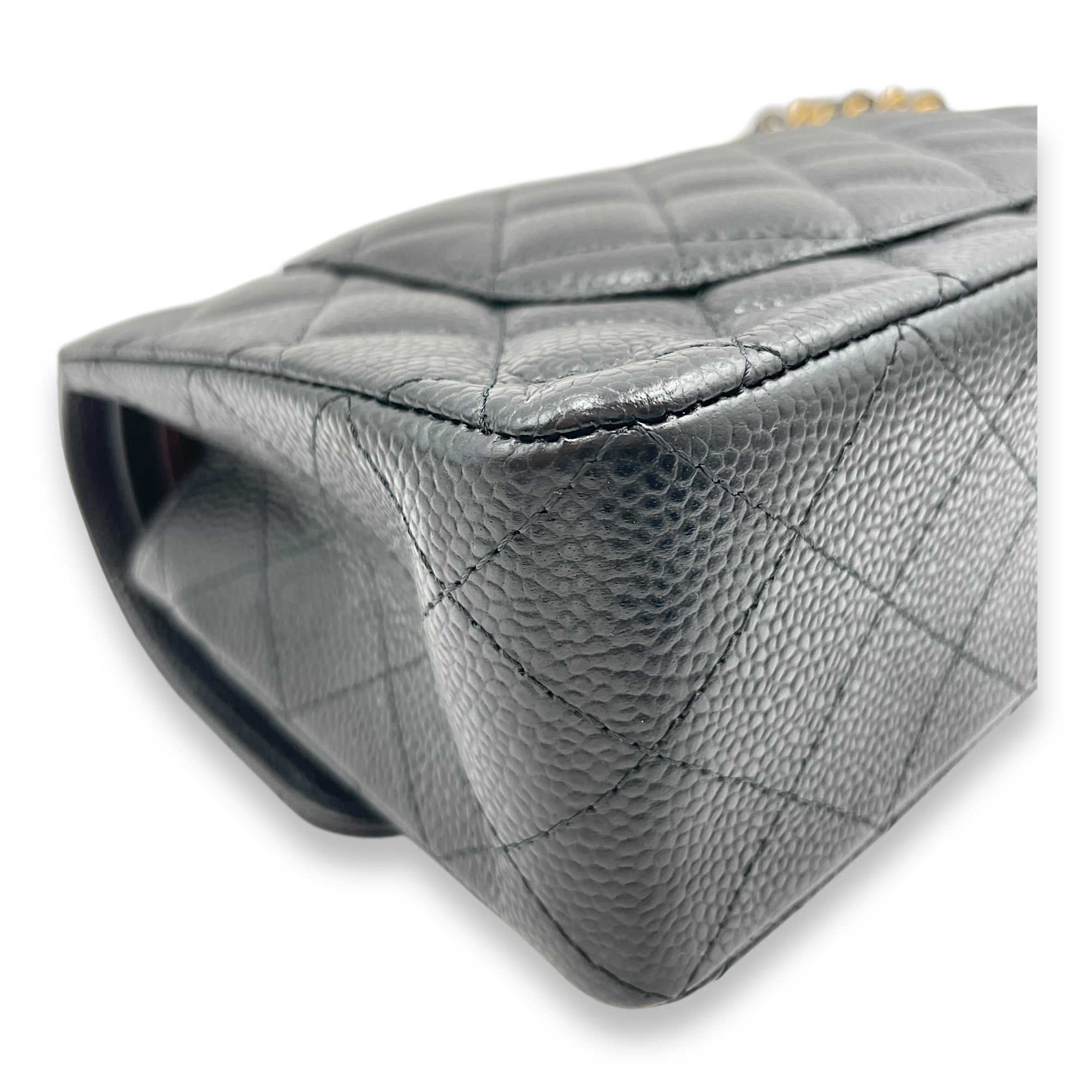 Classic Quilted Small Black Double Flap Bag in Caviar Leather, Gold hardware