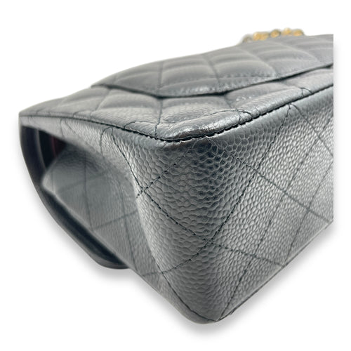 Classic Quilted Small Black Double Flap Bag in Caviar Leather, Gold hardware