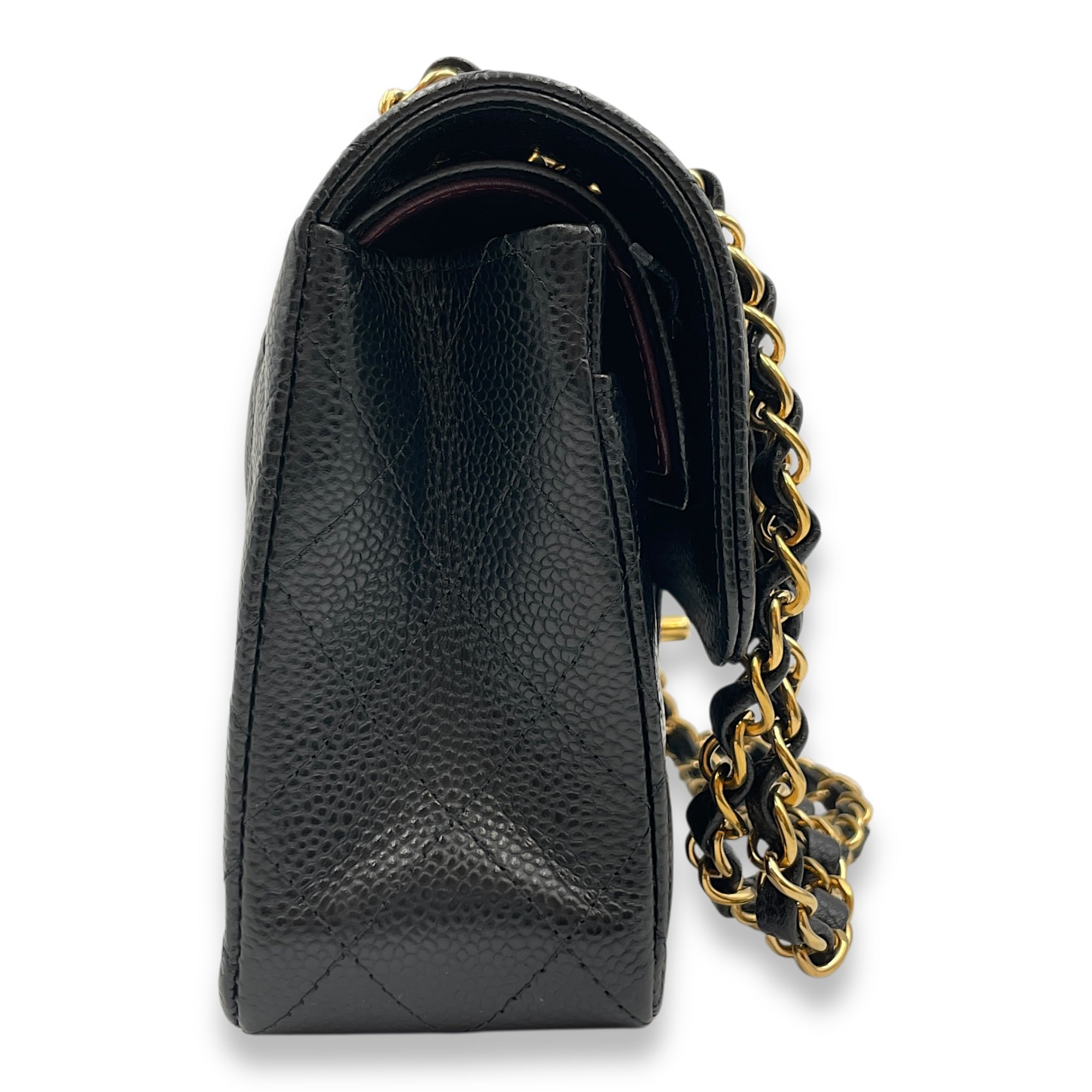 Classic Quilted Small Black Double Flap Bag in Caviar Leather, Gold hardware