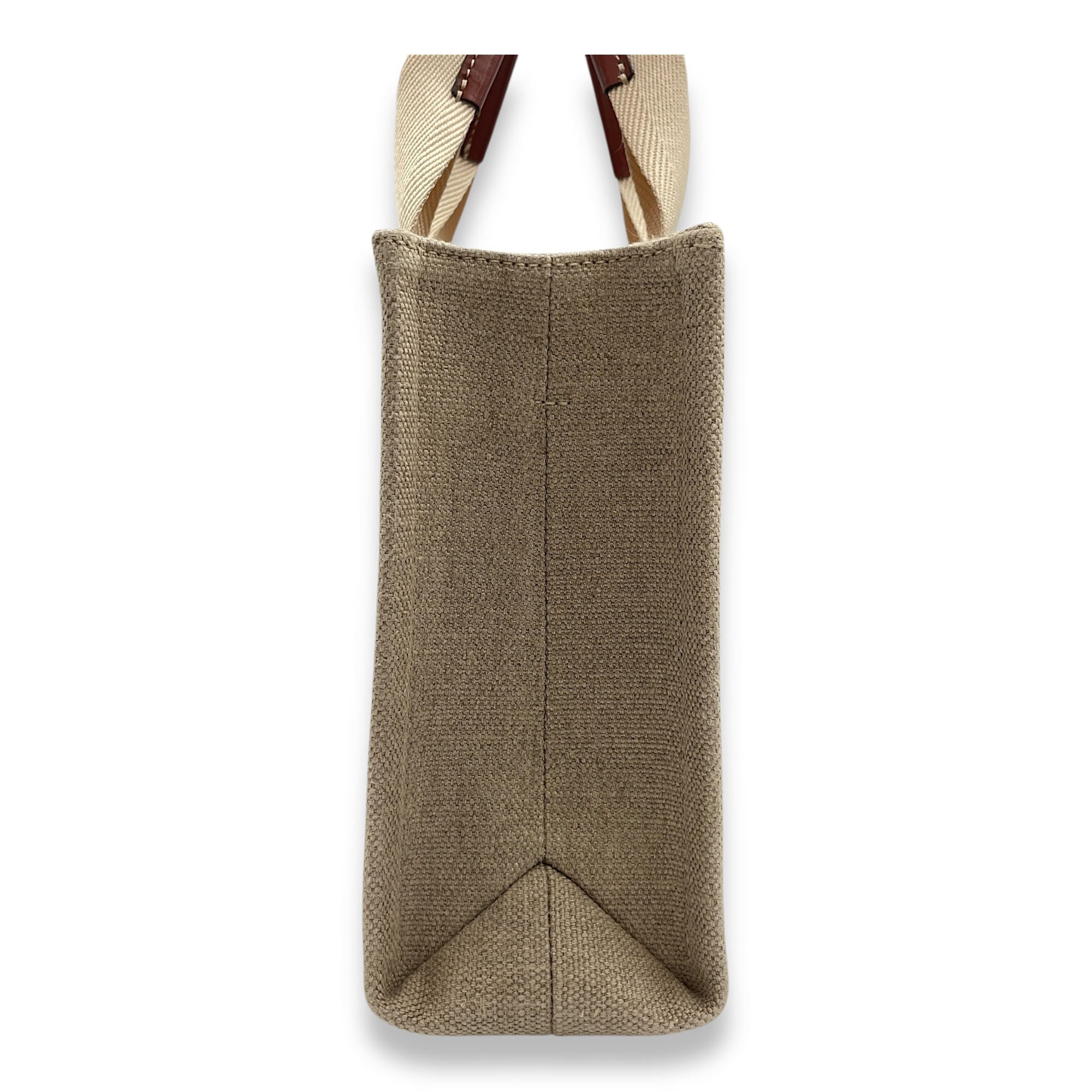 Woody Small Beige Tote Bag in Canvas, Gold hardware