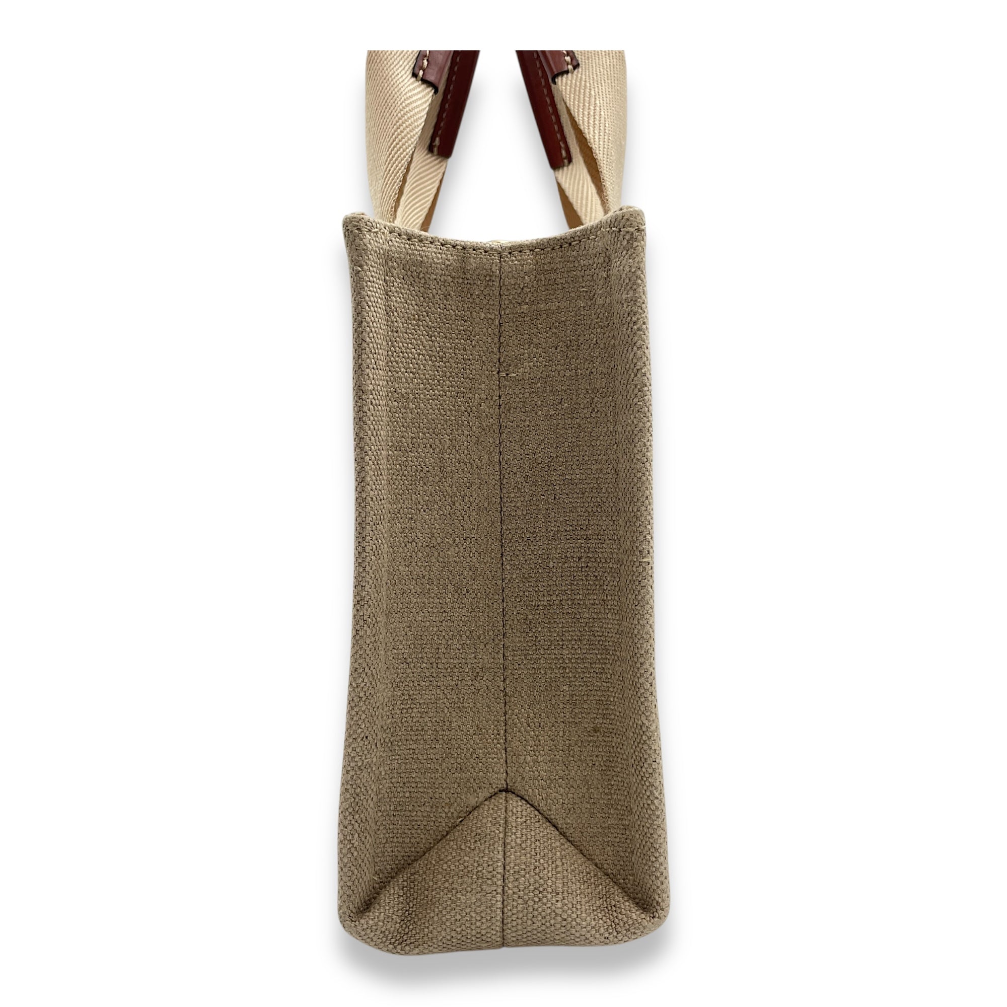 Woody Small Beige Tote Bag in Canvas, Gold hardware