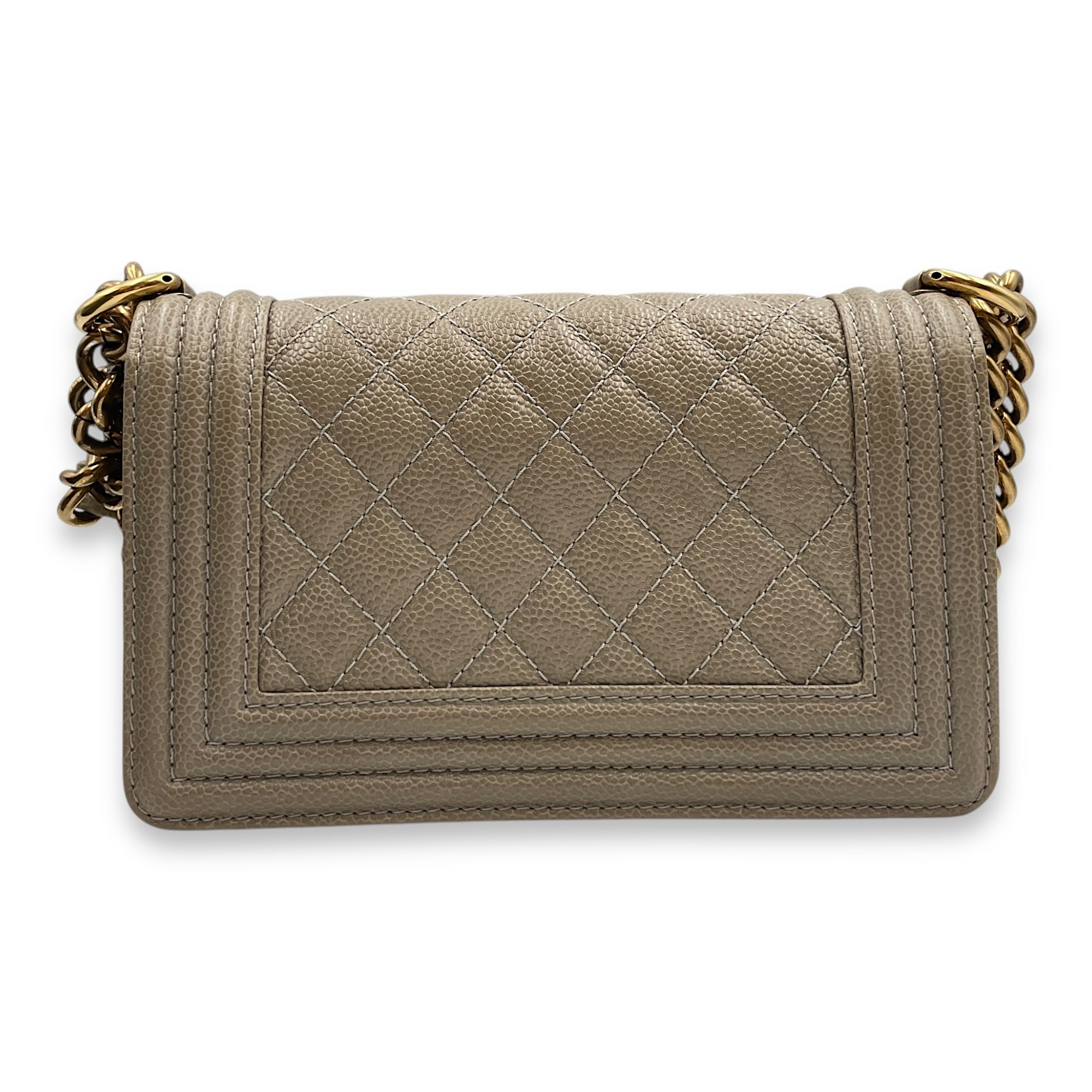 Quilted Le Boy Small Brown Shoulder Bag in Caviar Leather, Ruthenium hardware