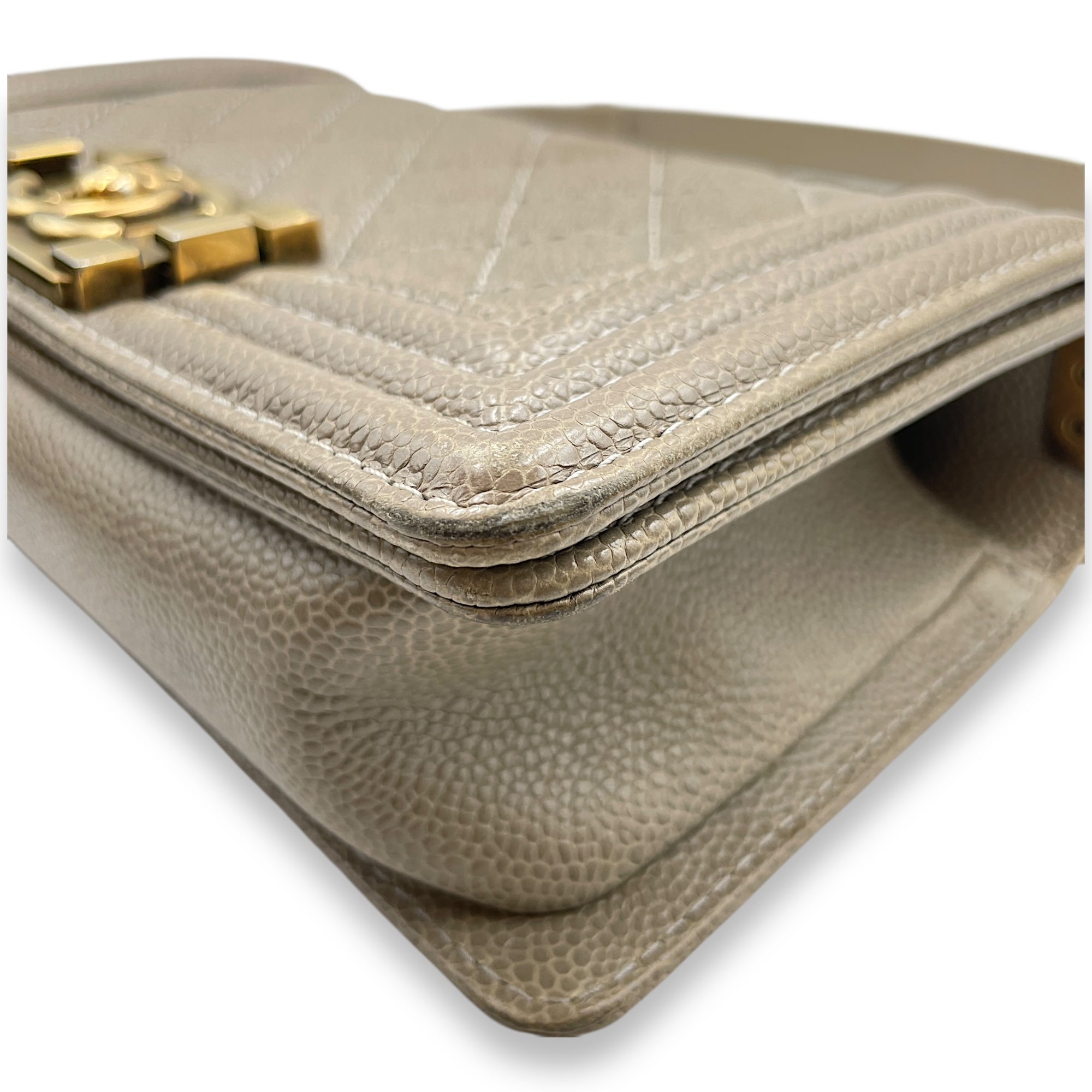Quilted Le Boy Small Brown Shoulder Bag in Caviar Leather, Ruthenium hardware