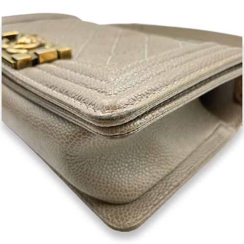 Quilted Le Boy Small Brown Shoulder Bag in Caviar Leather, Ruthenium hardware