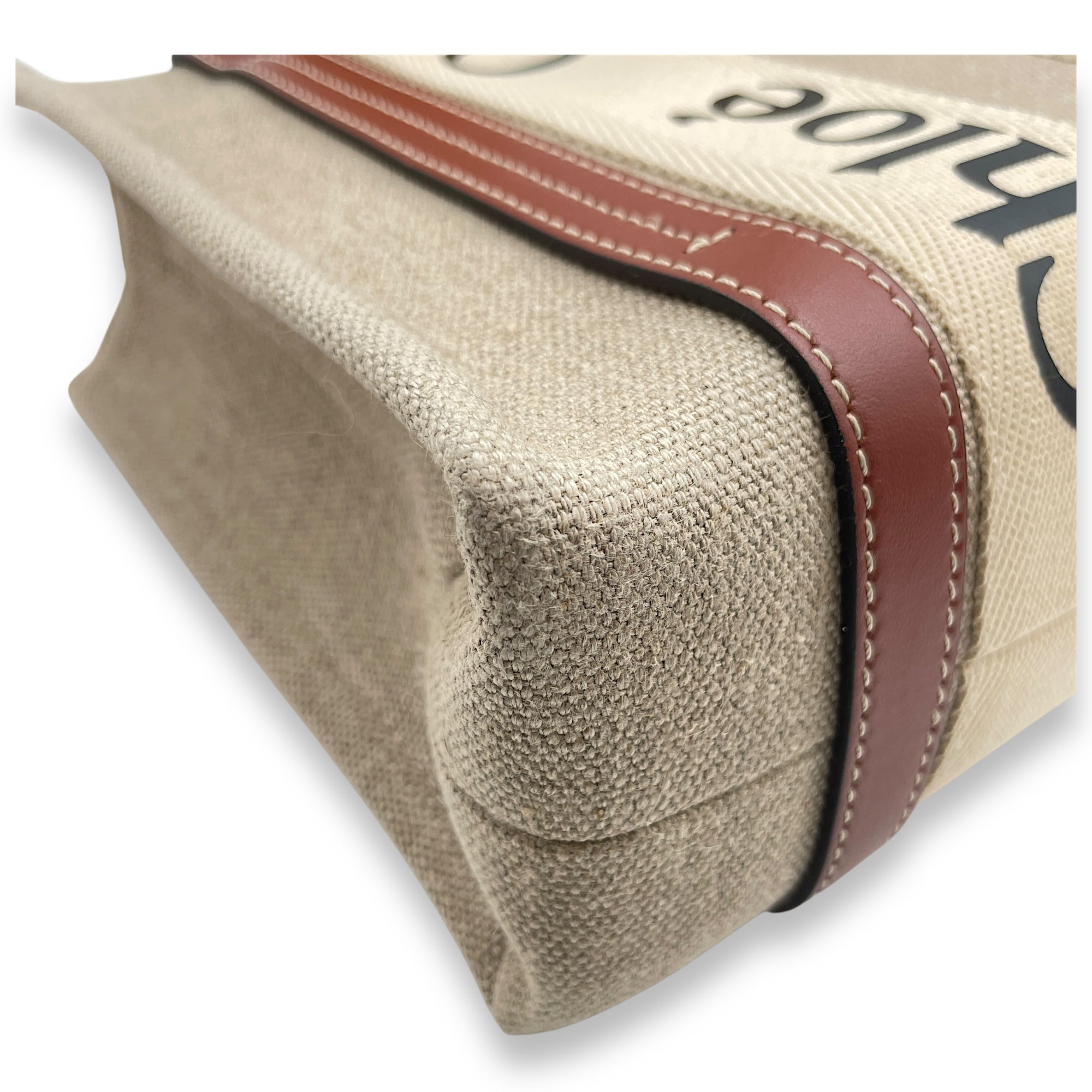 Woody Small Beige Tote Bag in Canvas, Gold hardware