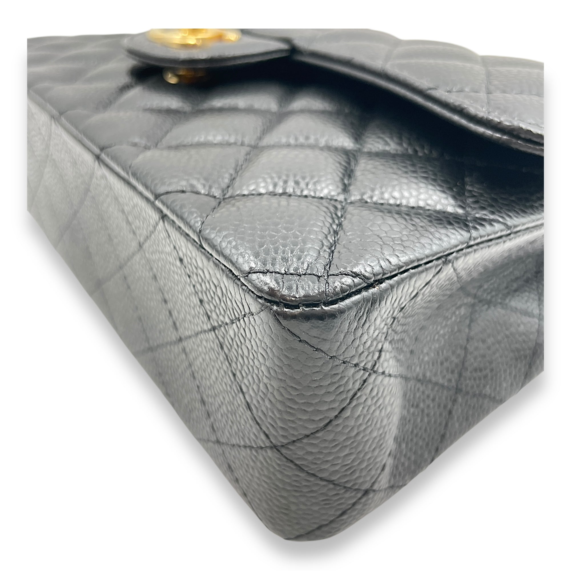 Classic Quilted Small Black Double Flap Bag in Caviar Leather, Gold hardware