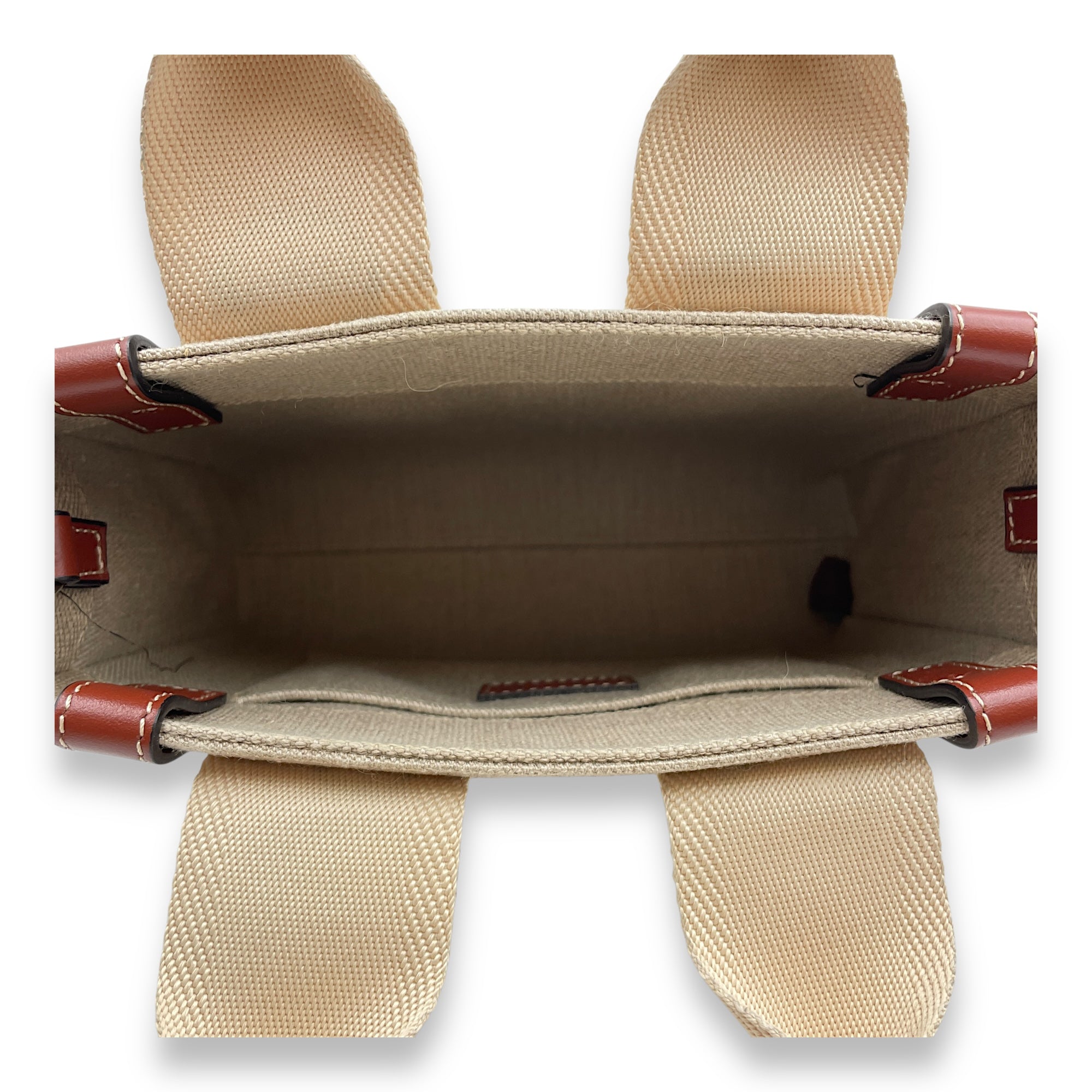 Woody Small Beige Tote Bag in Canvas, Gold hardware
