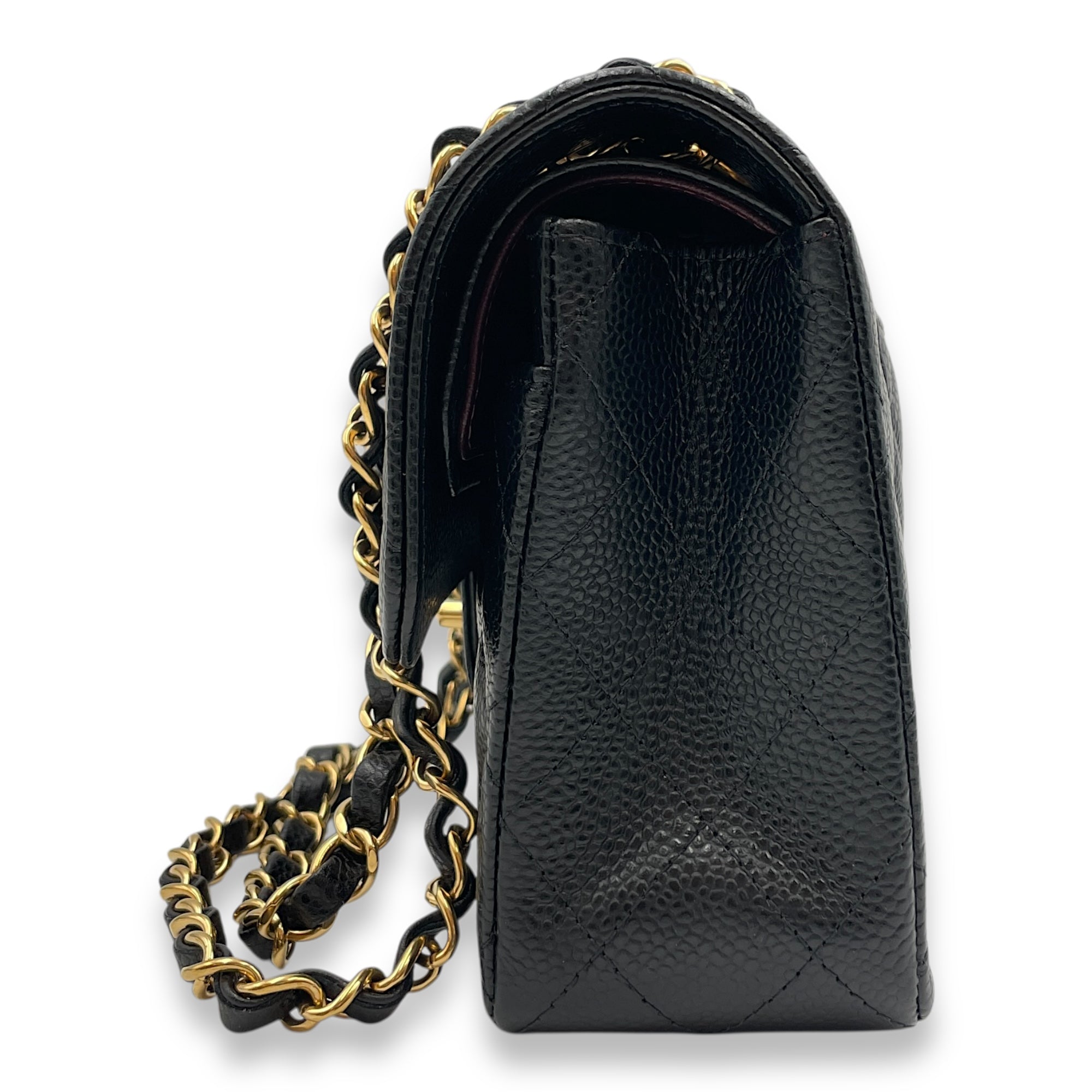 Classic Quilted Small Black Double Flap Bag in Caviar Leather, Gold hardware