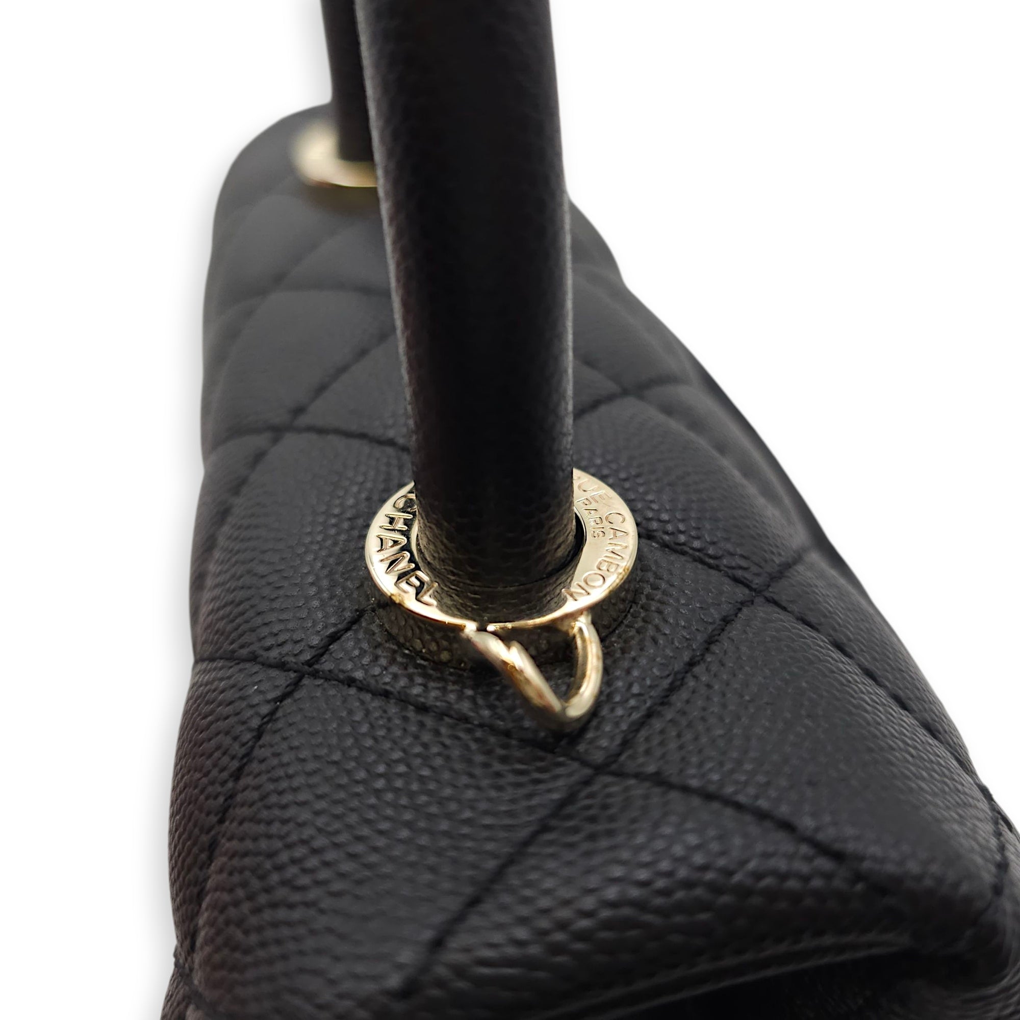 Quilted Coco Handle Mini Black Shoulder Bag in Caviar Leather, Gold hardware