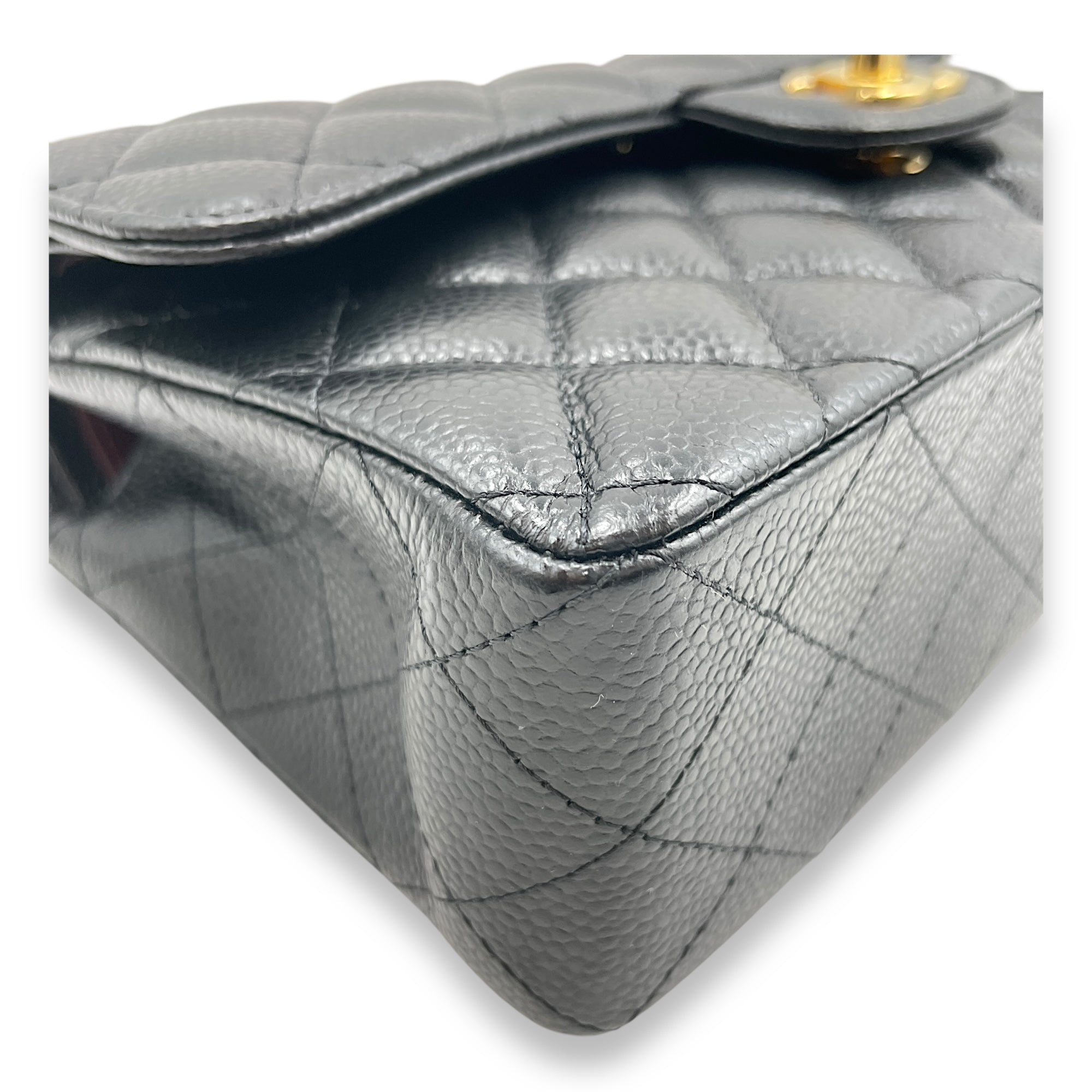 Classic Quilted Small Black Double Flap Bag in Caviar Leather, Gold hardware