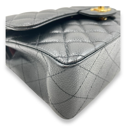 Classic Quilted Small Black Double Flap Bag in Caviar Leather, Gold hardware