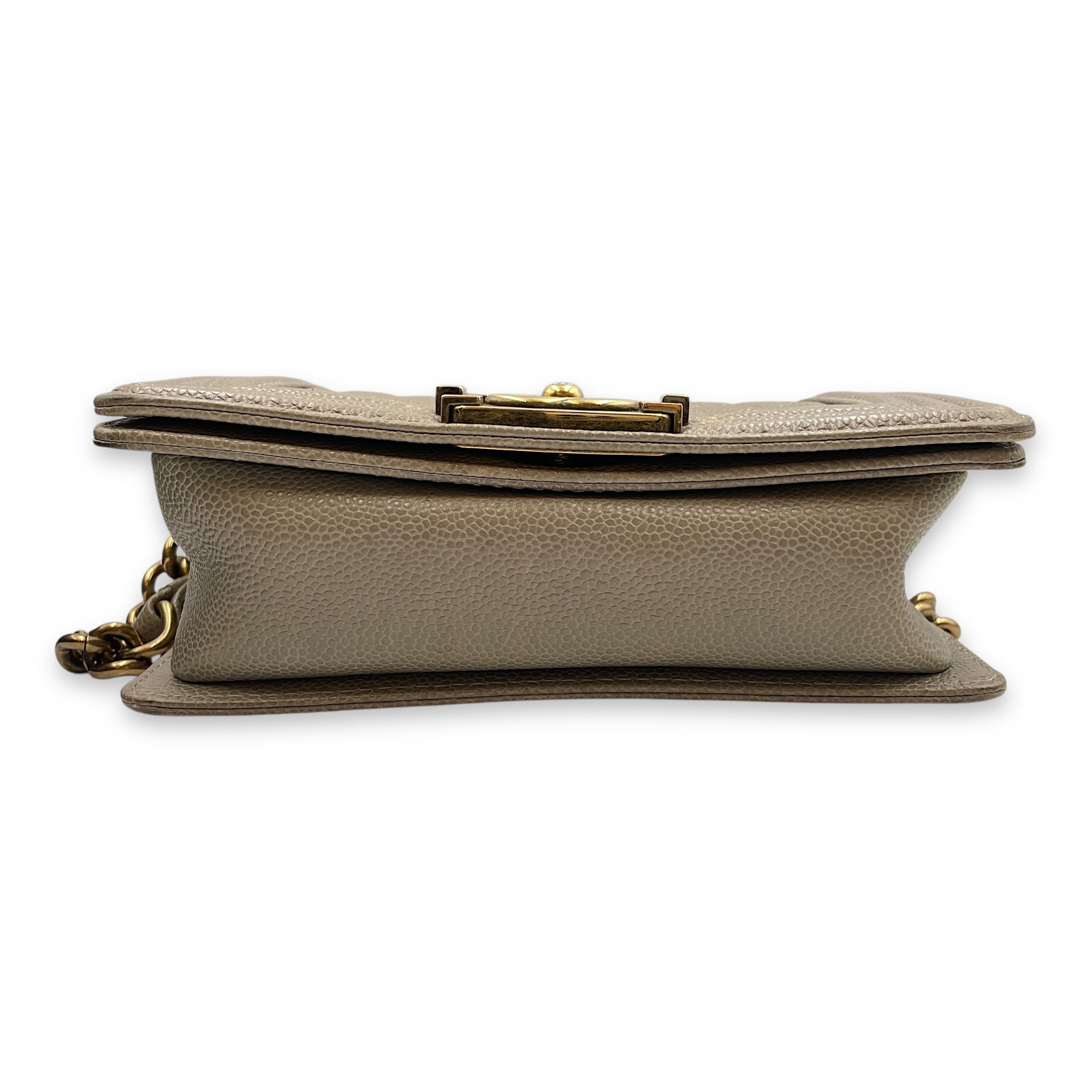 Quilted Le Boy Small Brown Shoulder Bag in Caviar Leather, Ruthenium hardware